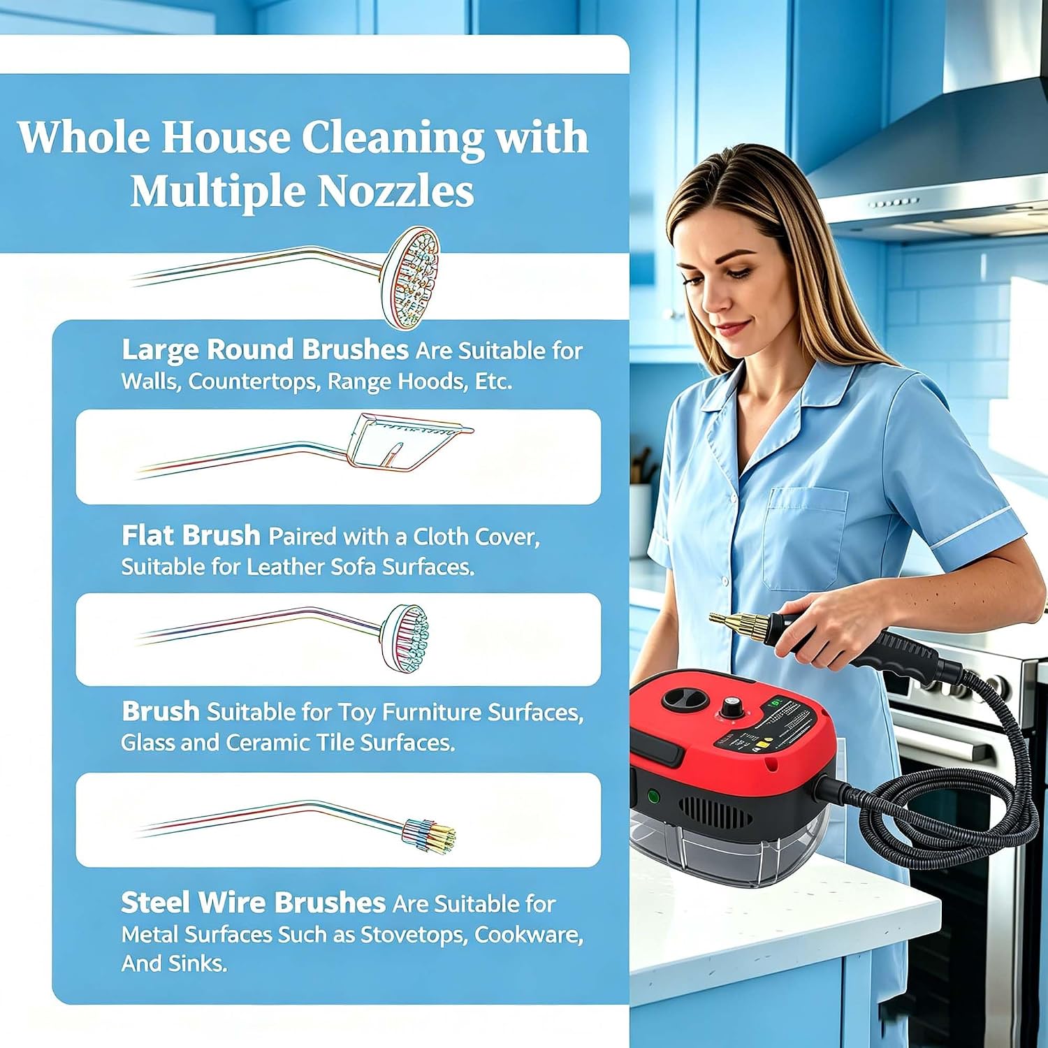 2026 New 2500w Handheld High-Temperature Pressurized Steam Cleaner, Portable Multi-surface Steamer with 4 Brush Heads for Home,Kitchen, 6-Step Touch Control,Heats up to 105°c in Just 10s (White)