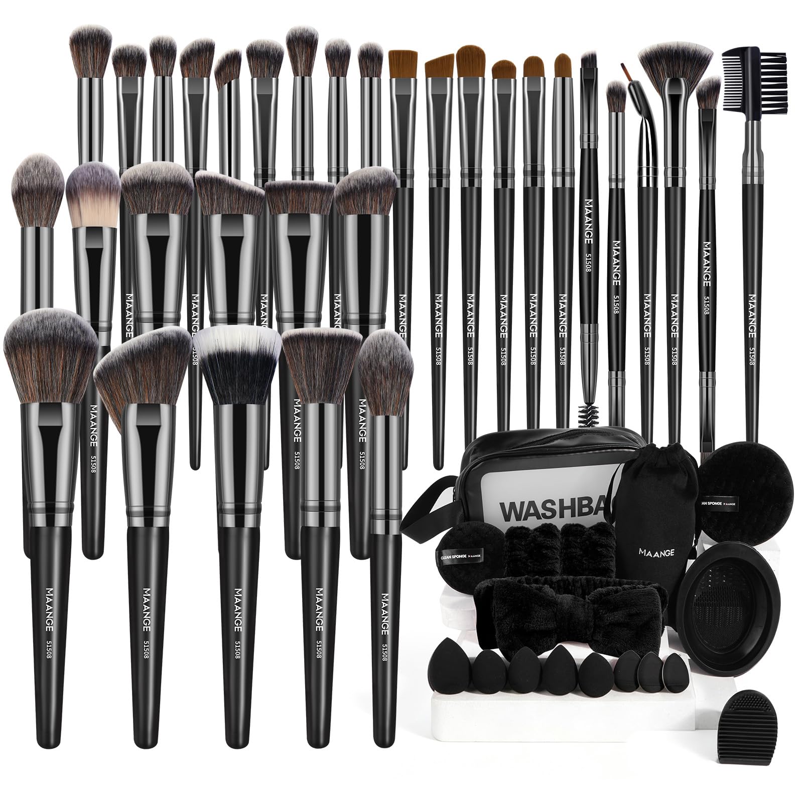 MAANGE Set di pennelli da trucco, 54 pezzi, kit di trucco multifunzionale, pennelli sintetici di alta qualità, per donne e ragazze (nero, 54 pezzi)