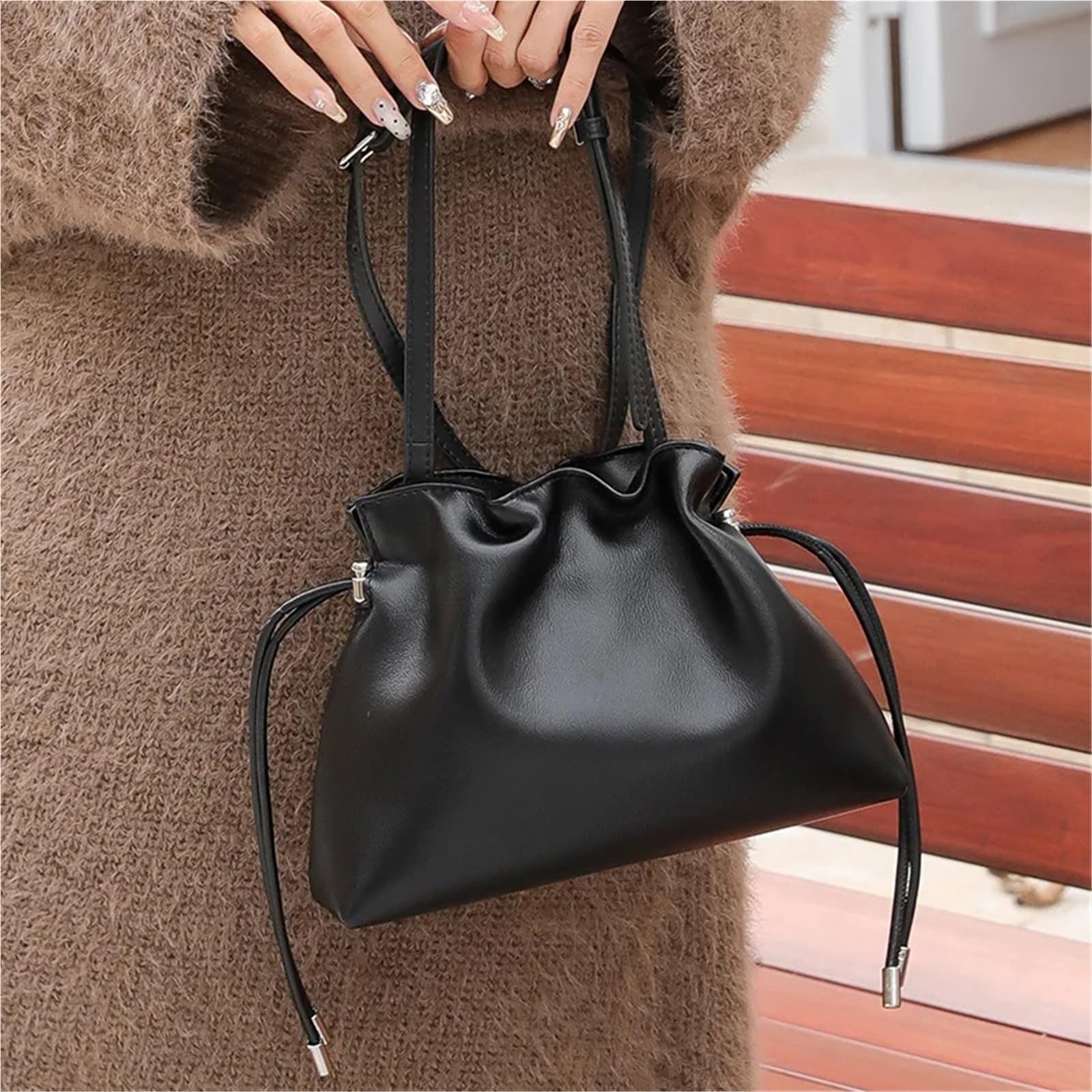 Bolso bandolera plisado de lujo con diseño nube: bolso piel auténtica cordón ajustable, un pequeño y versátil for una dama elegante Para Viajes Compras Trabajo Citas