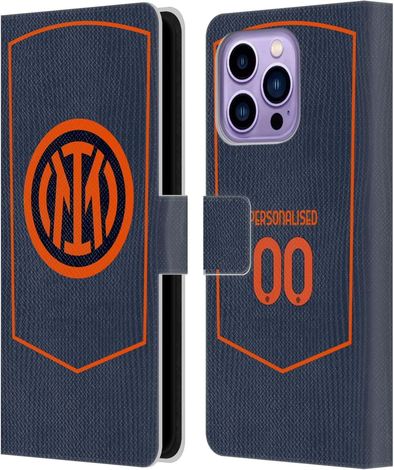 Head Case Designs Officially Licensed Custom Customized Personalized Inter Milan Third 2025/26 Players Home Kit Leather Wallet Case Compatible with Apple iPhone 14 Pro Max