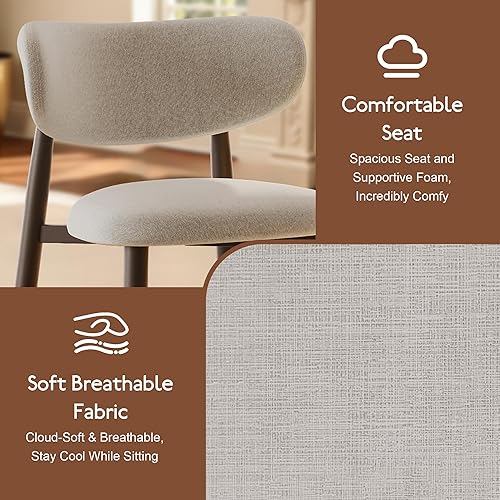 Miniatura 3 de Juego de 2 sillas de comedor de cocina, modernas sillas de comedor tapizadas, sillas de mesa de comedor con patas de metal, sillas de cocina de tela