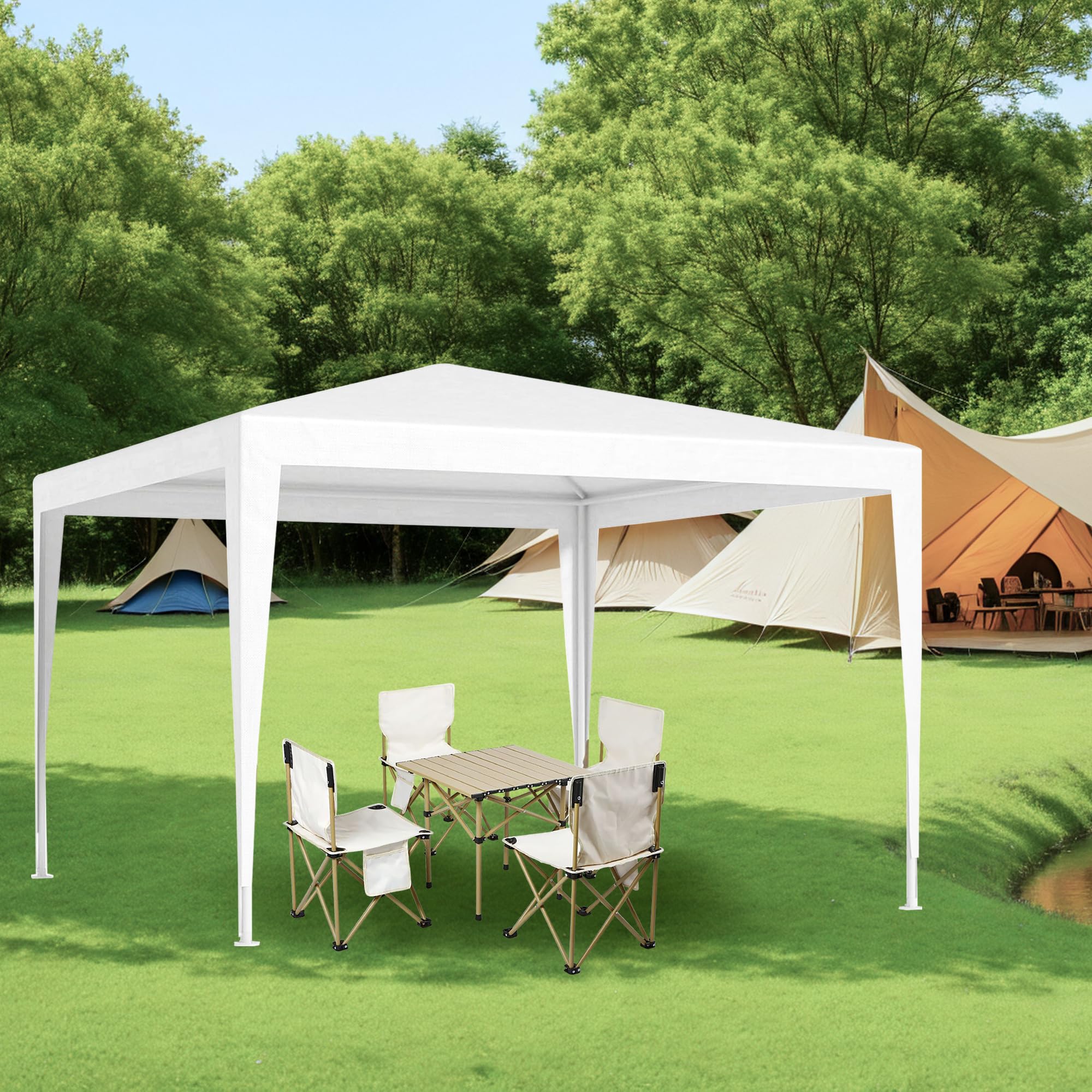 Teabelle 10x10 FT Party Canopy Tent with 4 Removable Sidewalls, Heavy Duty White Wedding Gazebo, Waterproof Outdoor Event Shelter with Portable Steel Poles, Sun Shade for Patio Lawn Garden Yard - 3