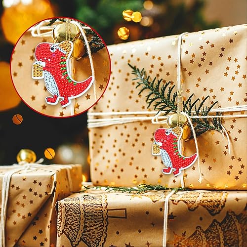 Miniatura 5 de 20 llaveros de arte de diamantes de dinosaurio de Navidad, llaveros de pintura de diamantes 5D, kits de arte de diamantes de gema de dinosaurio,