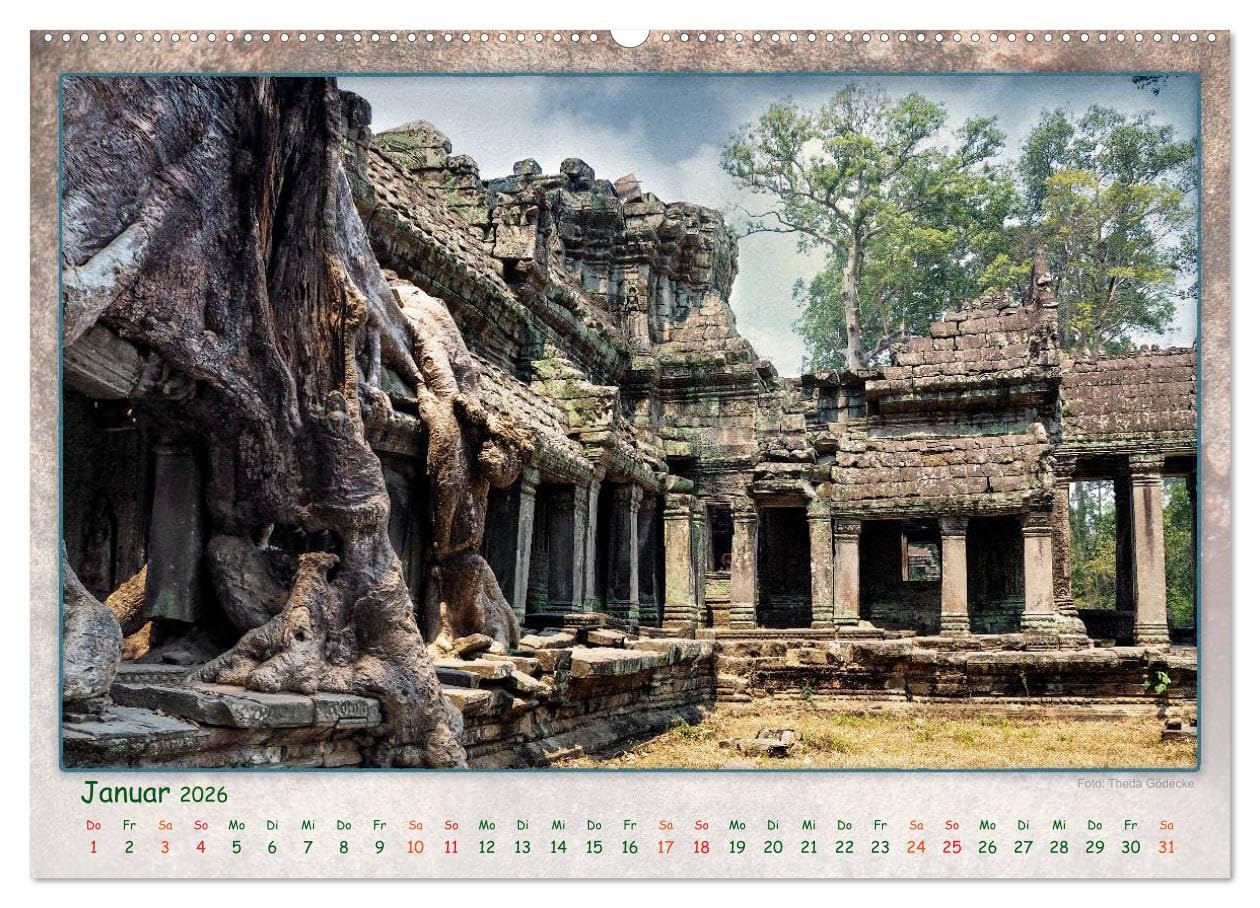 Kambodscha, Angkor Thom, Angkor Wat und Bayon (Wandkalender 2026 DIN A2 quer), CALVENDO Monatskalender: Angkor, eine der größten religiösen Bauwerke der Erde. (CALVENDO Orte)