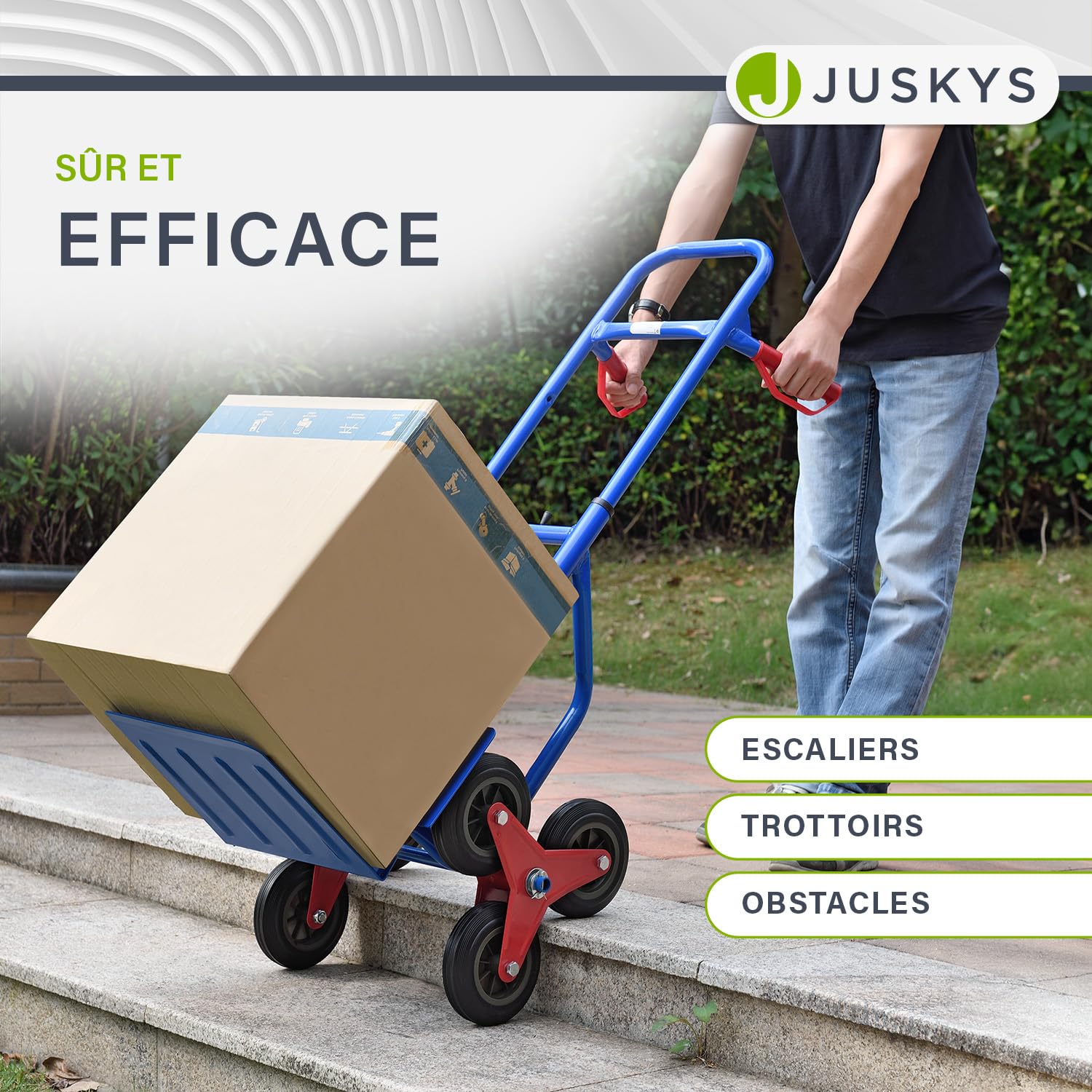 Juskys Diable d'escalier Pliable - Monte-escalier avec pneus en Caoutchouc Dur et Cadre en Acier - etiable pour déménagement & Objets Lourds Diable d'escalier