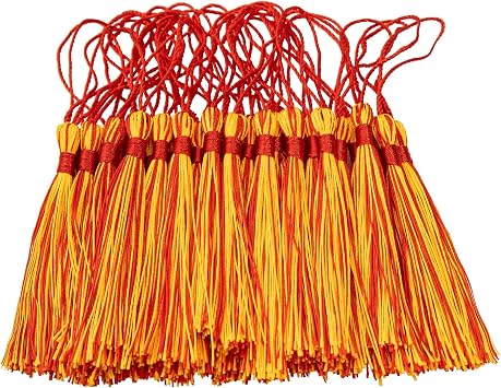 VAPKER 50 Pieces Bookmark Tassels 13cm/5-Inch Silky Handmade Soft Tassels Floss Mini Tassels with 2-Inch Cord Loop for Jewelry Making, DIY Projects, BookmarksRed and Yellow