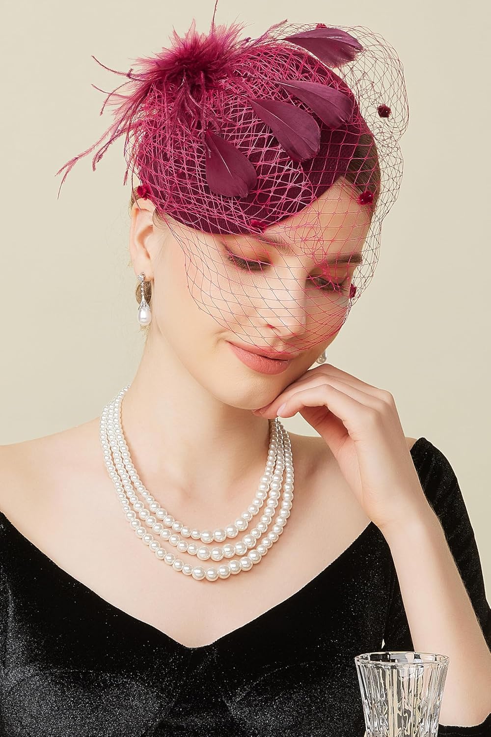 BABEYOND Fascinator Hat Veil Feather Fascinators Hair Clip Tea Party Pillbox Derby Hat Fascinator Bridal Wedding - Image 4