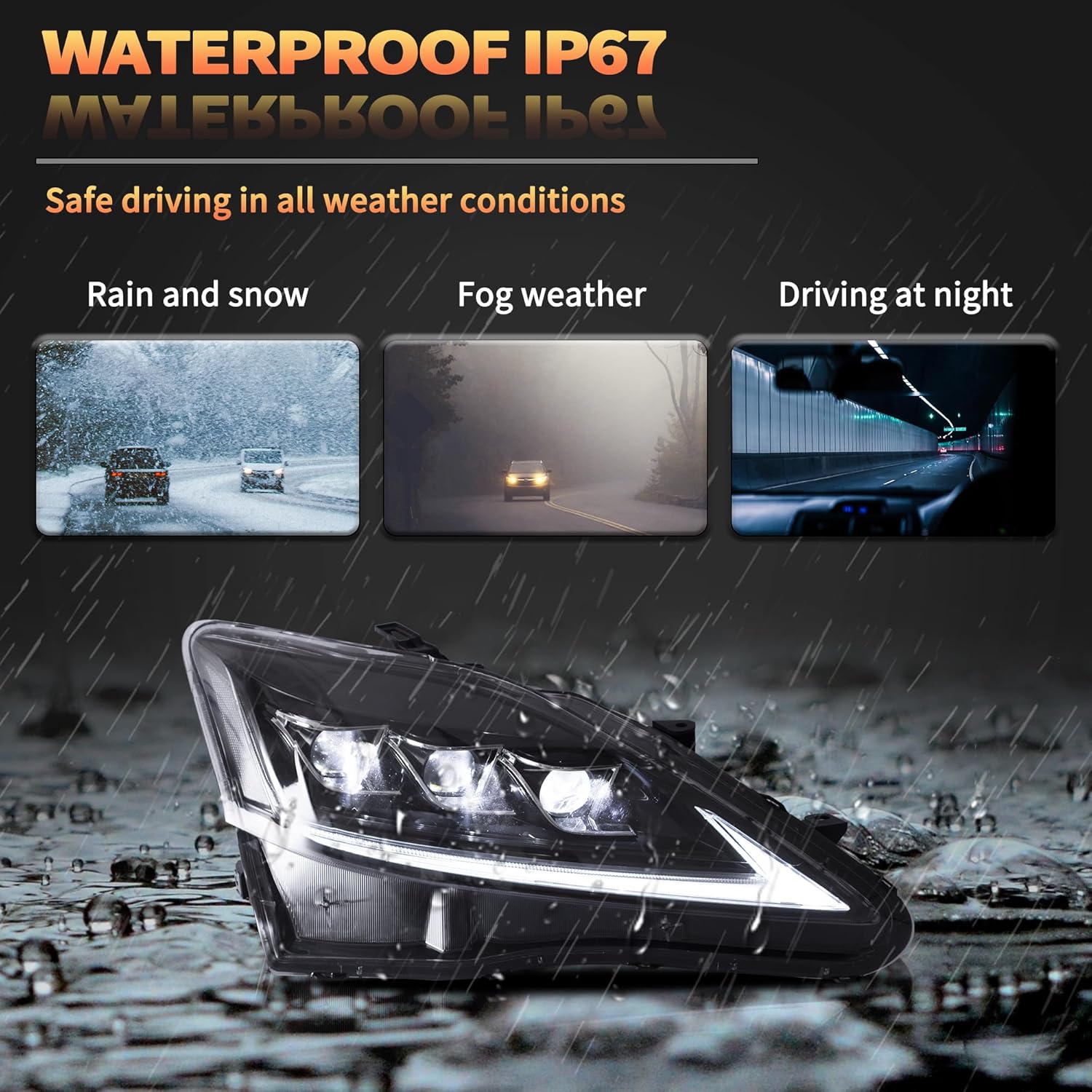 VLAND Headlights for Lexus IS250 IS350 IS220d 2006-2012, IS F 2008-2014, Front Headlamp Assembly with Sequential Turn Signals, 1 Pair Clear Reflector