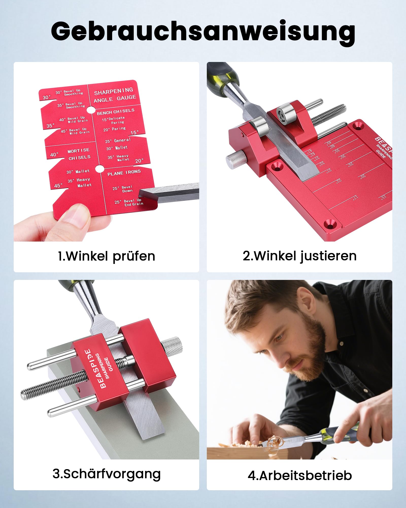 Schleifführung Für Meißel - Schärfhilfe Mit Schleifsteinen 0,25-7,1cm