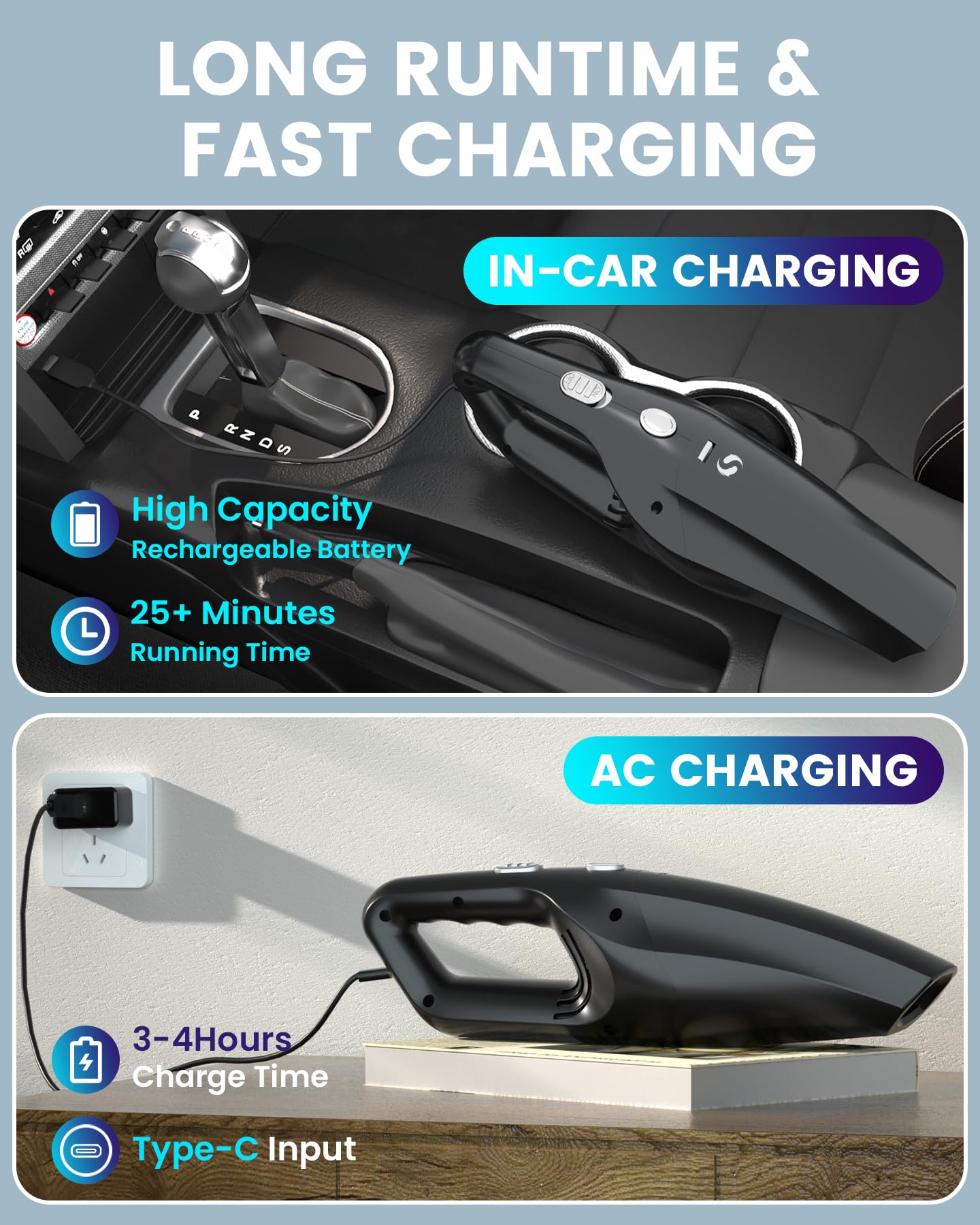 Aspirateur Voiture Puissant, Aspirateur à Main, Mini Aspirateur De Table avec Batterie Rechargeable, Aspirateurs sans Fil pour Homme Femme, pour Voiture, Poils d'animaux, Maison