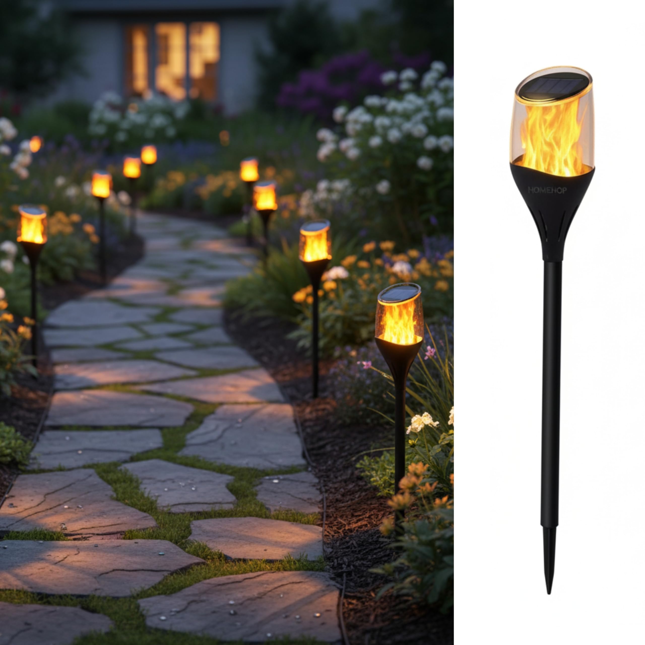Homehop Solar Lights for Garden Pathway Flame Flickering Fire Mashaal Dancing Waterproof Lamp for Outdoor,Lawn, Garden and Landscape (12 LED,Pack of 1)