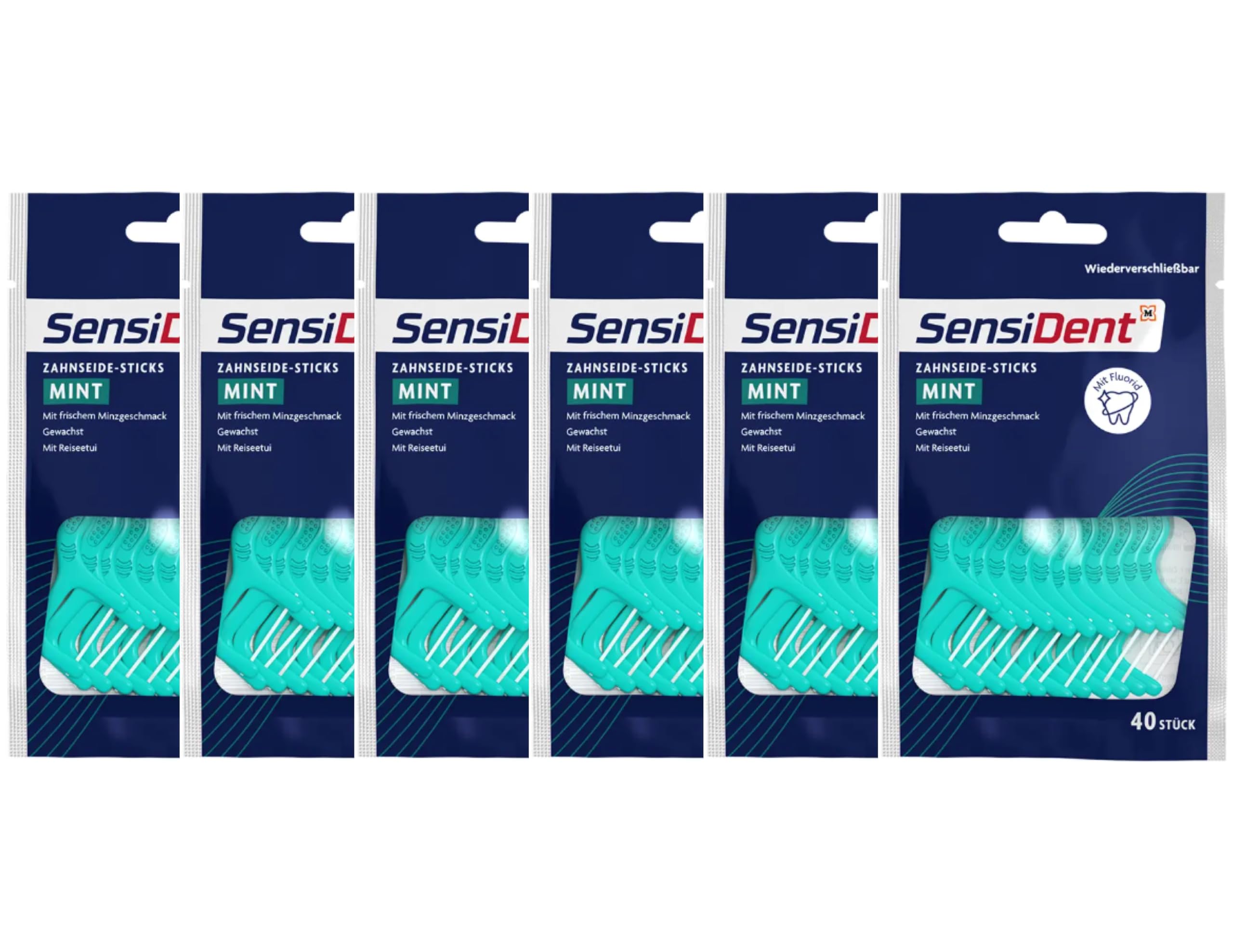 6 x Sensident Sticks nić dentystyczna miętowa