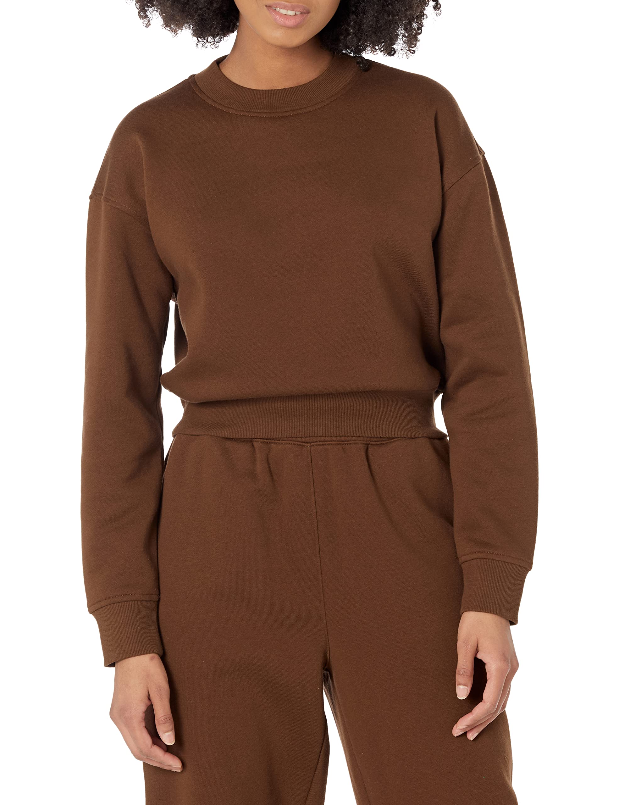 Amazon Essentials Women's Cropped Drop-Shoulder Sweatshirt (Available in Plus Size), Deep Brown, XXL