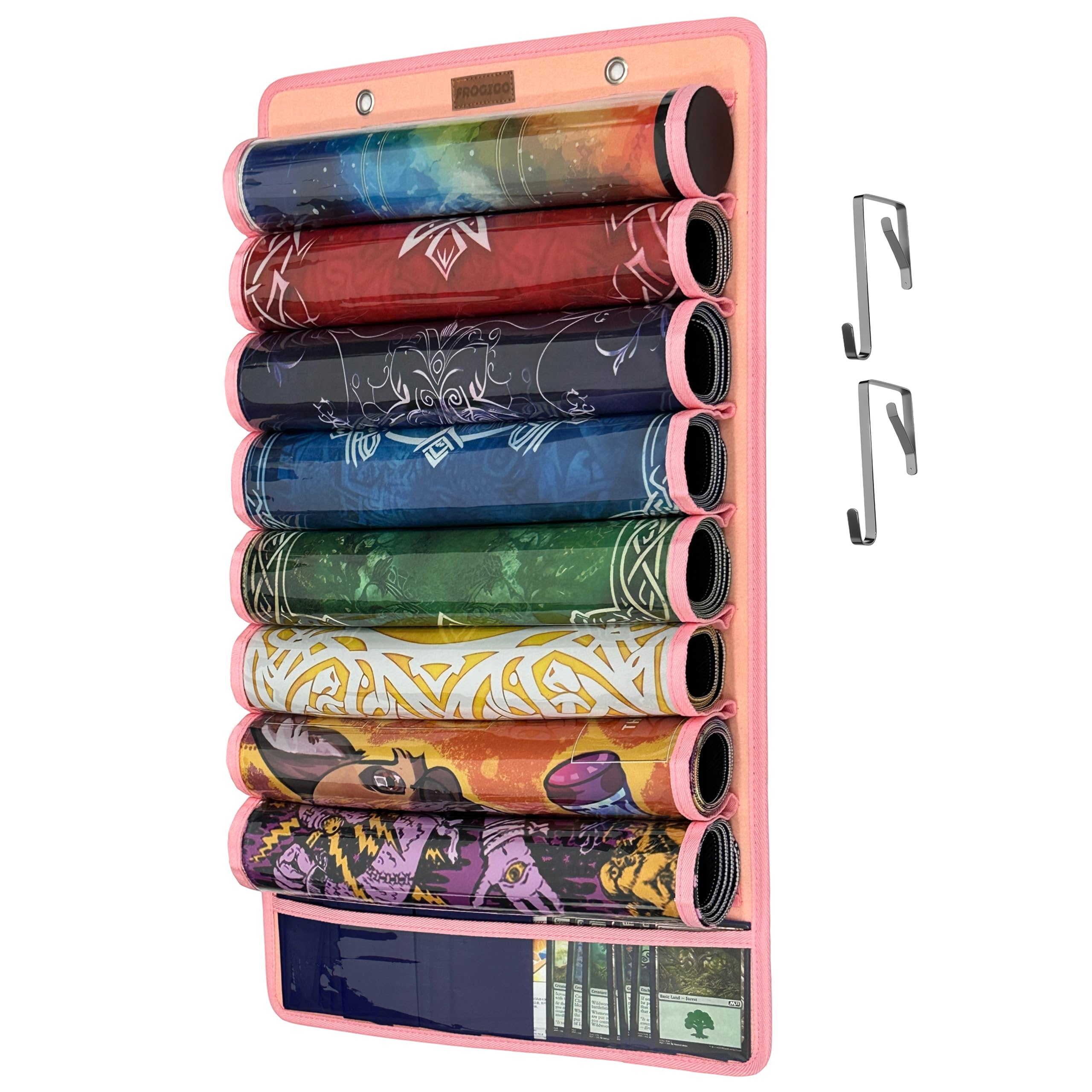 Playmat Tube Storage Bag for MTG, Hangable Game Mat Holder with 8 Tube Slots + 1 Card Pocket, Transparent PET Display, TCG Playmat Organizer with