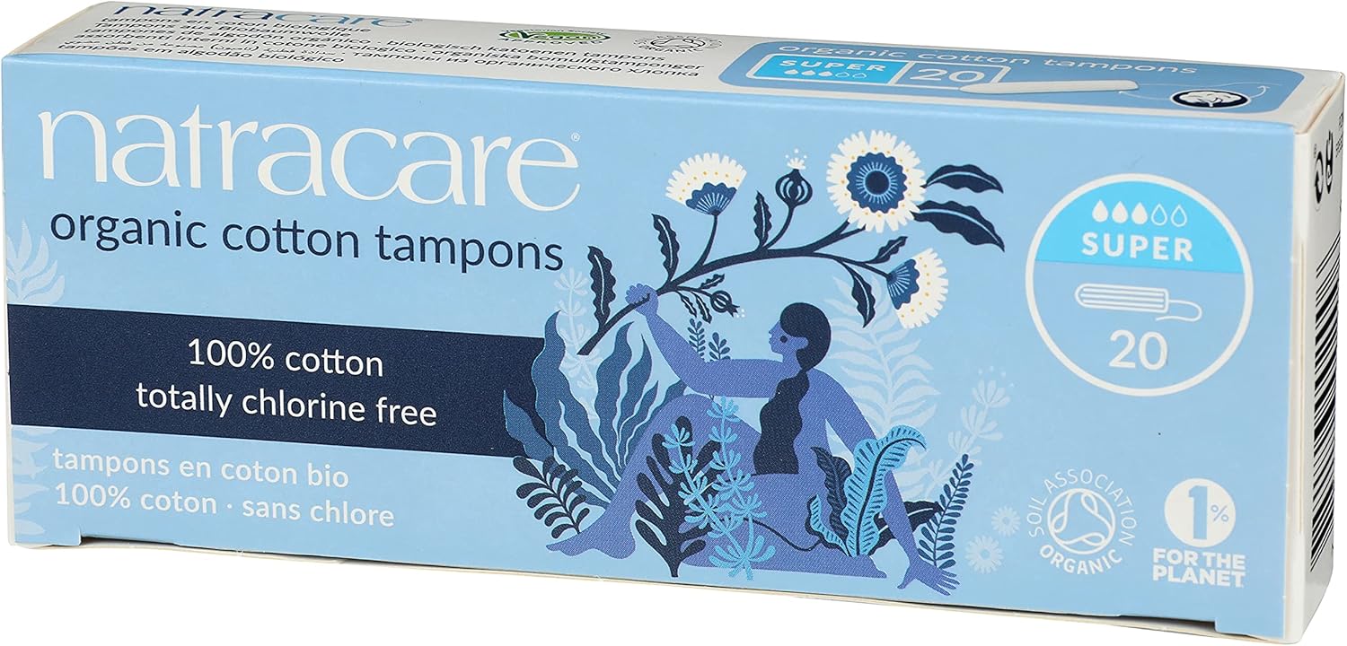 Natracare Non-Applicator 100% Organic Cotton Tampons, Super, Totally Chlorine Free, Biodegradable and Compostable (12 Pack, 240 Tampons Total)