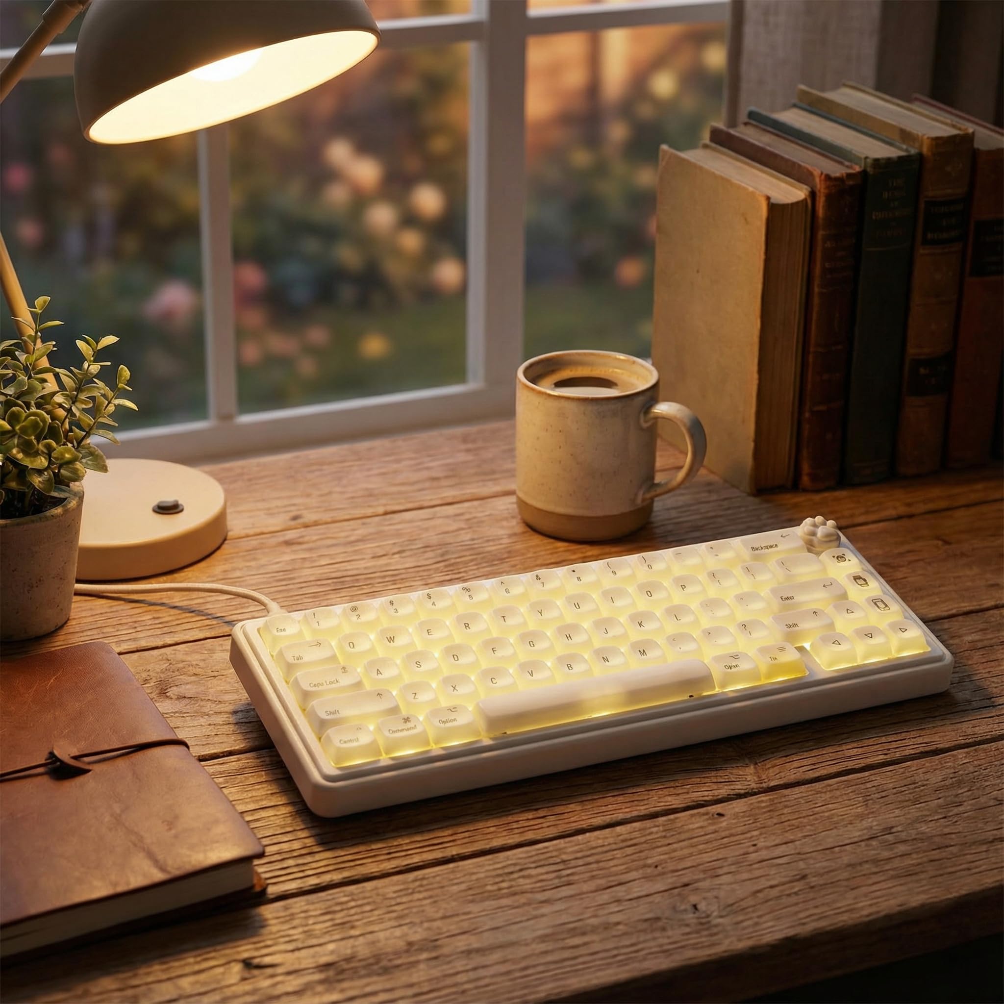 Sunzit MOA Keycaps, 136 Tasten, Cute Keycaps mit Keramikstruktur, minimalistisches weißes Keycap Set, Tastenkappen für mechanische Tastaturen mit 65%/75%/96%/voller Größe (durchscheinendes Weiß)