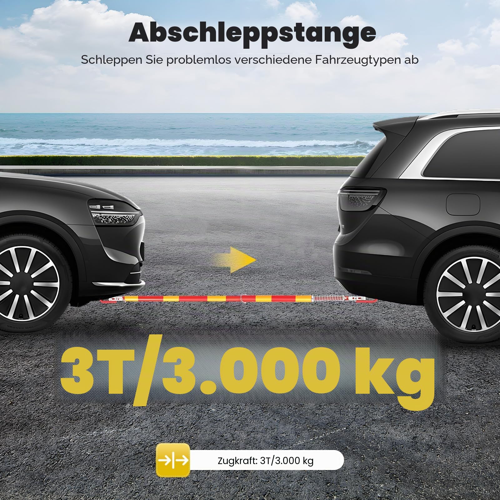 Abschleppstange Auto 5000 kg 5T Anhängerkupplung Auto LKW Abschleppkraft Pannenhilfe Abschleppstange stoßdämpfende Abschleppstange für Pannenhilfe Abschleppen Straßenrettung