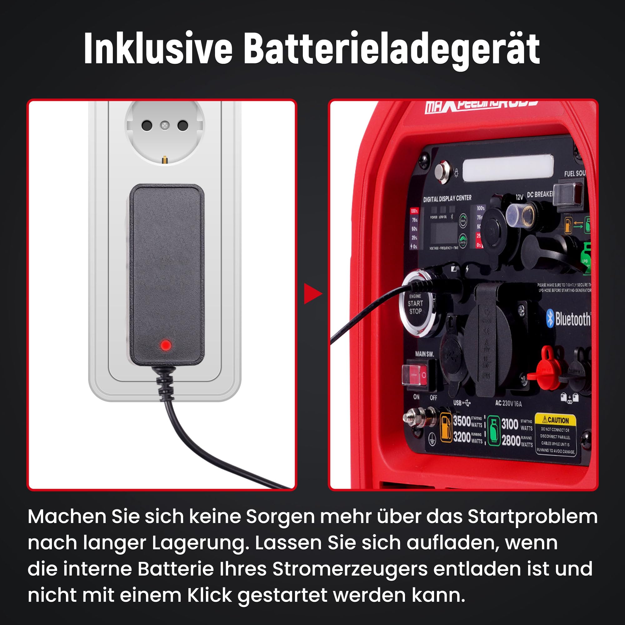 maXpeedingrods Generator prądu inwerterowego 3500W, LPG, benzynowy | cichy generator prądu z aplikacją Bluetooth®, zdalnego sterowania, generator prądu, lekki jako awaryjny agregat prądu na