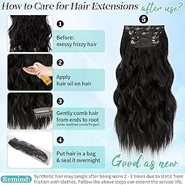 KooKaStyle Clip in Synthetic Hair Extensions Long Wavy 4PCS Thick Hairpieces Brunette Brown Fiber Double Weft Natural Hair Extensions 16 Inch for Women