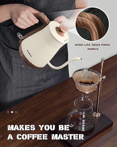 Miniatura 3 de Hervidor eléctrico de cuello de cisne, color beige, hervidor de té eléctrico de 1000 W, acero inoxidable, tetera para café, mango de acabado de