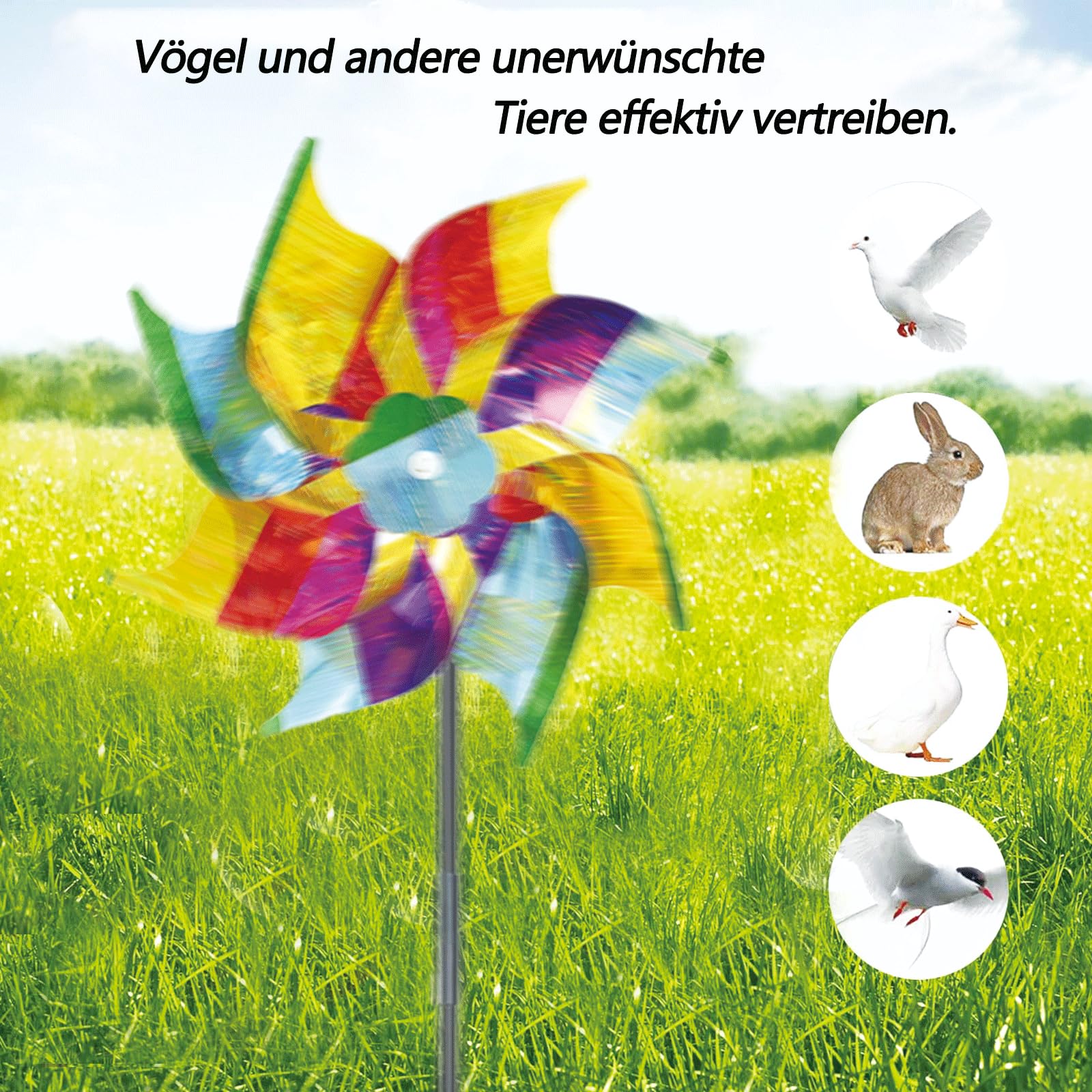 Catelves Molinillo de viento, 6 molinillos de viento, balcón, molinillo de viento, jardín, balcón, antipalomas, balcón, decoración de jardín para proteger jardín, huerto, patio (diámetro 18 cm)