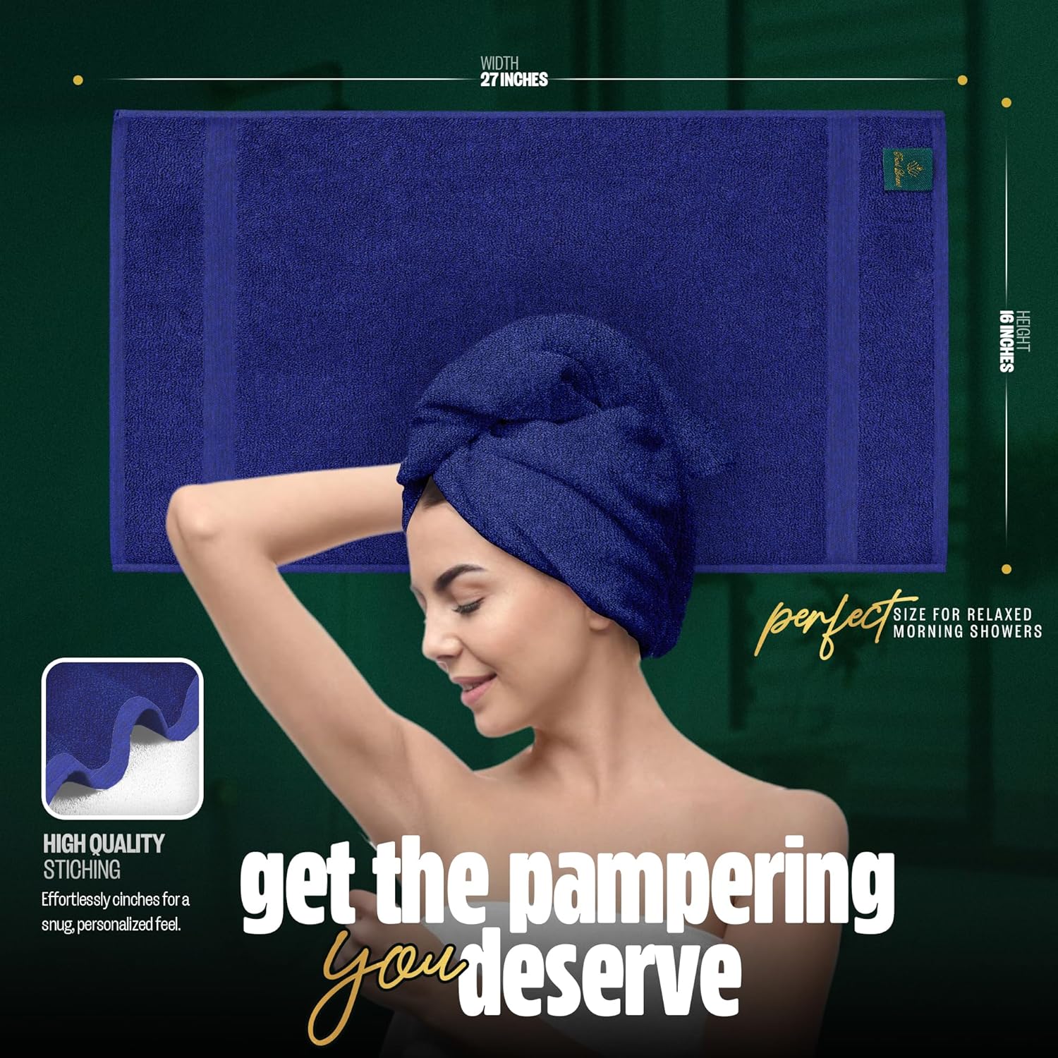 Pearl Linens Pack of 24 100% Cotton Hand Towels, Salon Towels for Spa, Gym and Bathroom Use, Hair Towels in Bulk, Soft, Absorbent, Quick Dry & Machine Washable, 16x27 inches, Royal Blue - Image 2