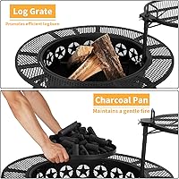 Vista 5 de Hykolity - Fogata para exteriores con rejilla, 32 pulgadas de acero resistente de combustión de madera para barbacoa con cubierta contra chispas