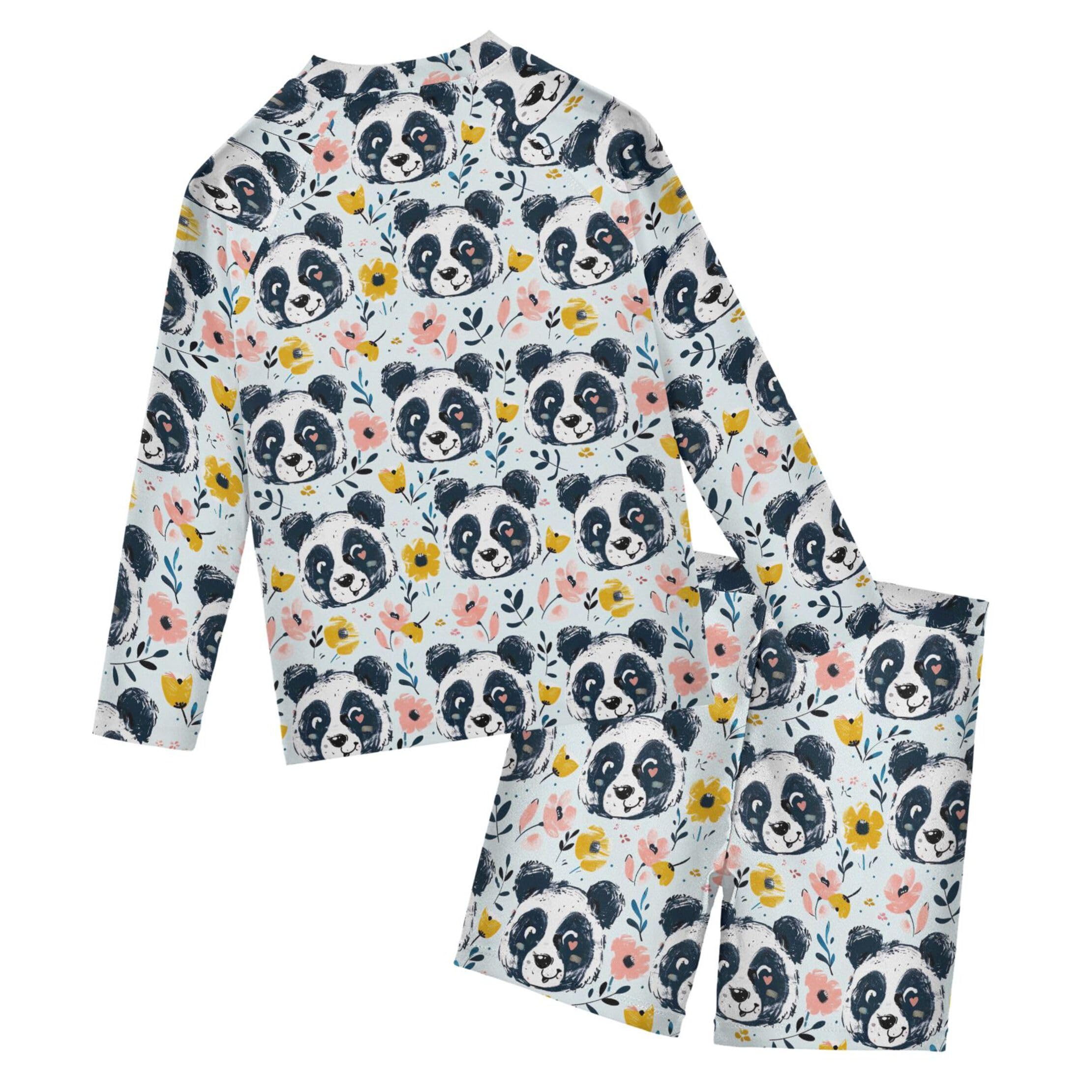 Panda Animal Cute Baby Boys' Toddler Long Sleeved Rashguard Swim Bathing Suit Set B0403839