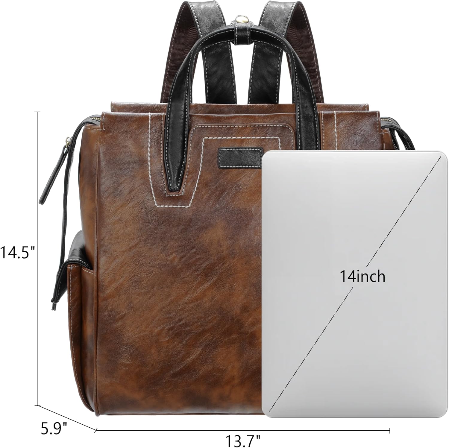 GOWIN Leather Laptop Backpack Briefcase Bag for Men Leather Messenger Bag for Travel and Office Shoulder Bag (Brown)