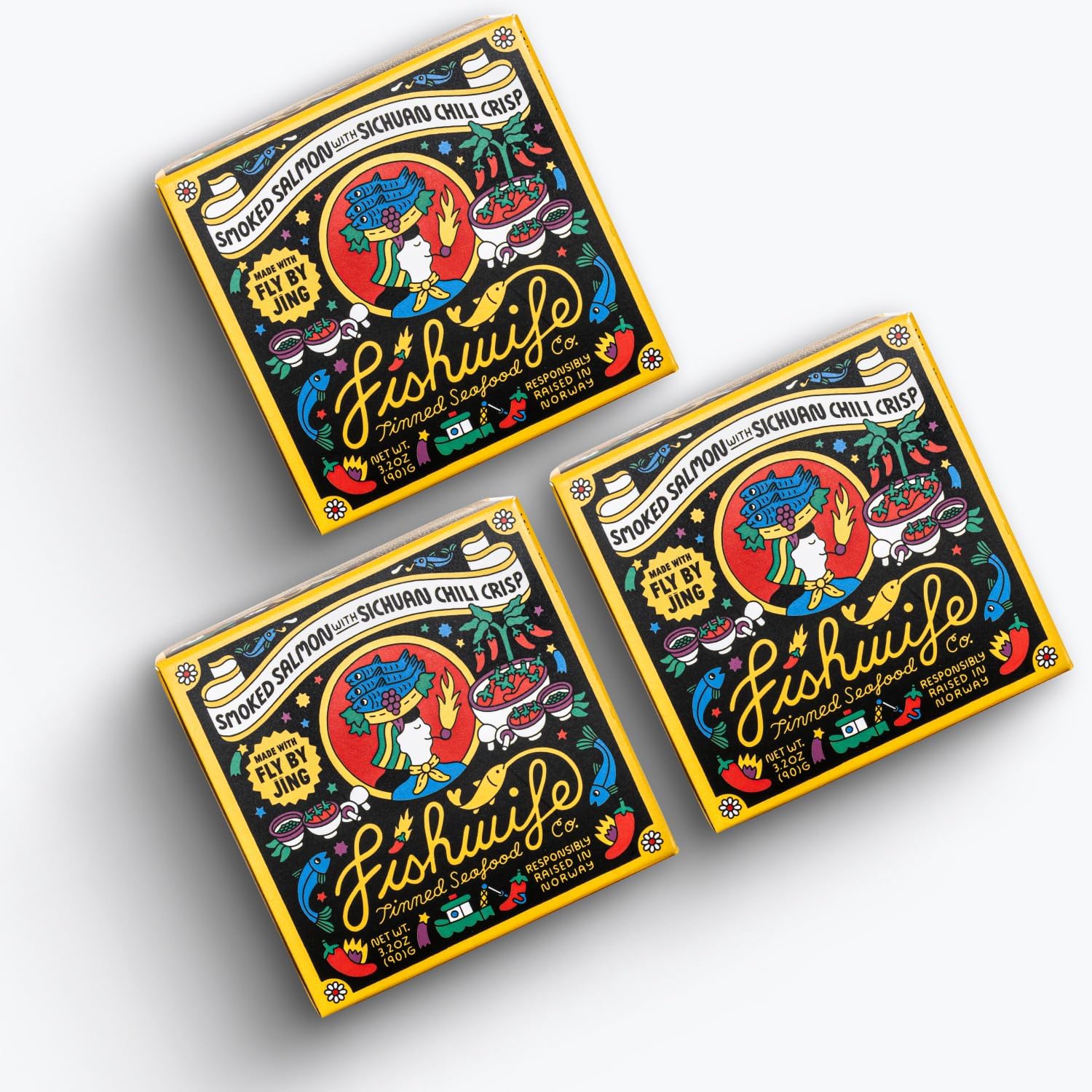 Fishwife Smoked Salmon with Fly by Jing Sichuan Chili Crisp 3-Pack (3.2 Ounce) | Gluten Free, High Protein, Paleo Friendly, Omega-3s | Hand-Packed with Sichuan Chili Sauce