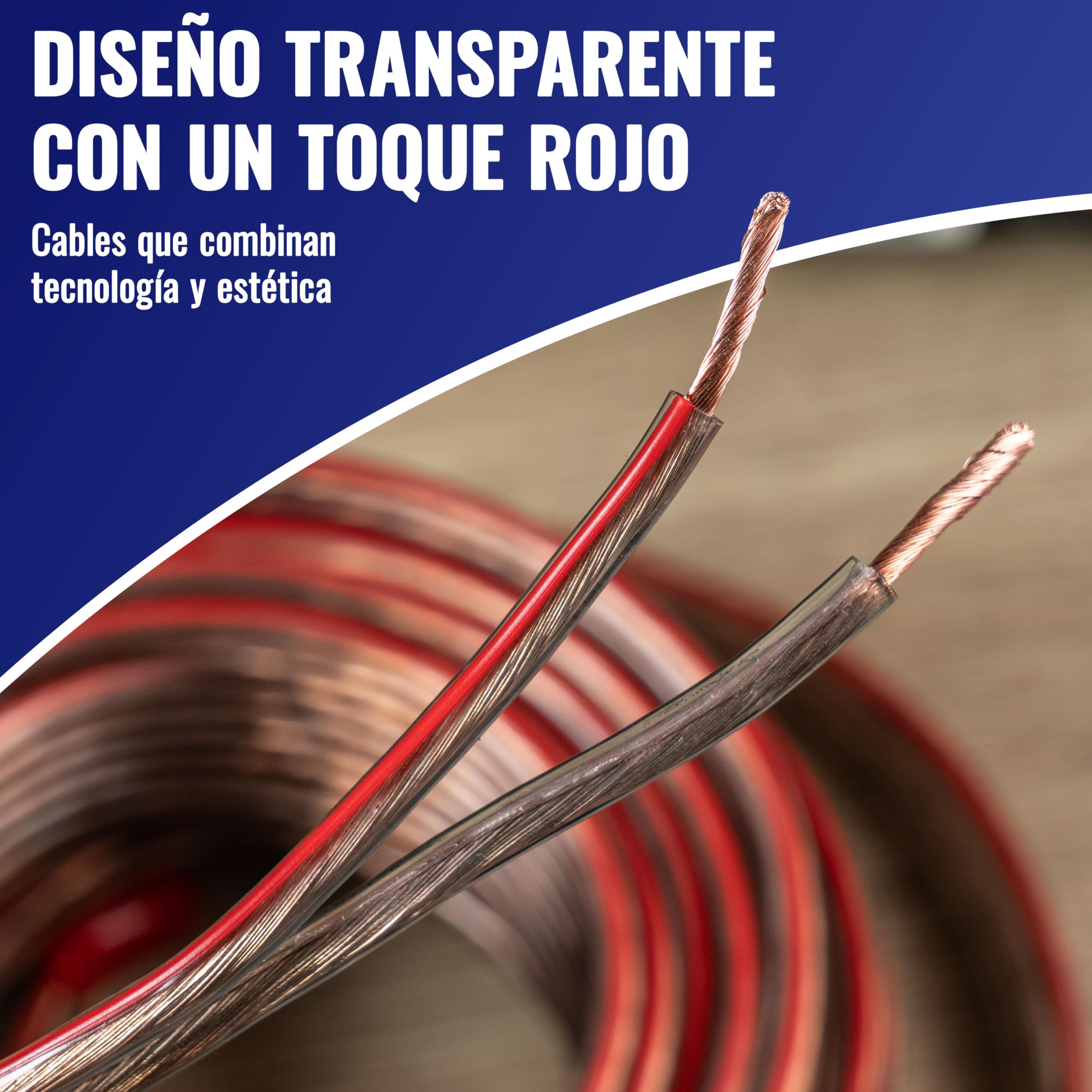 Poppstar Cable para altavoces de 50 m, 2 x 2,5 mm² (conductor interno de cobre puro OFC 99,99%, revestimiento de PVC transparente)