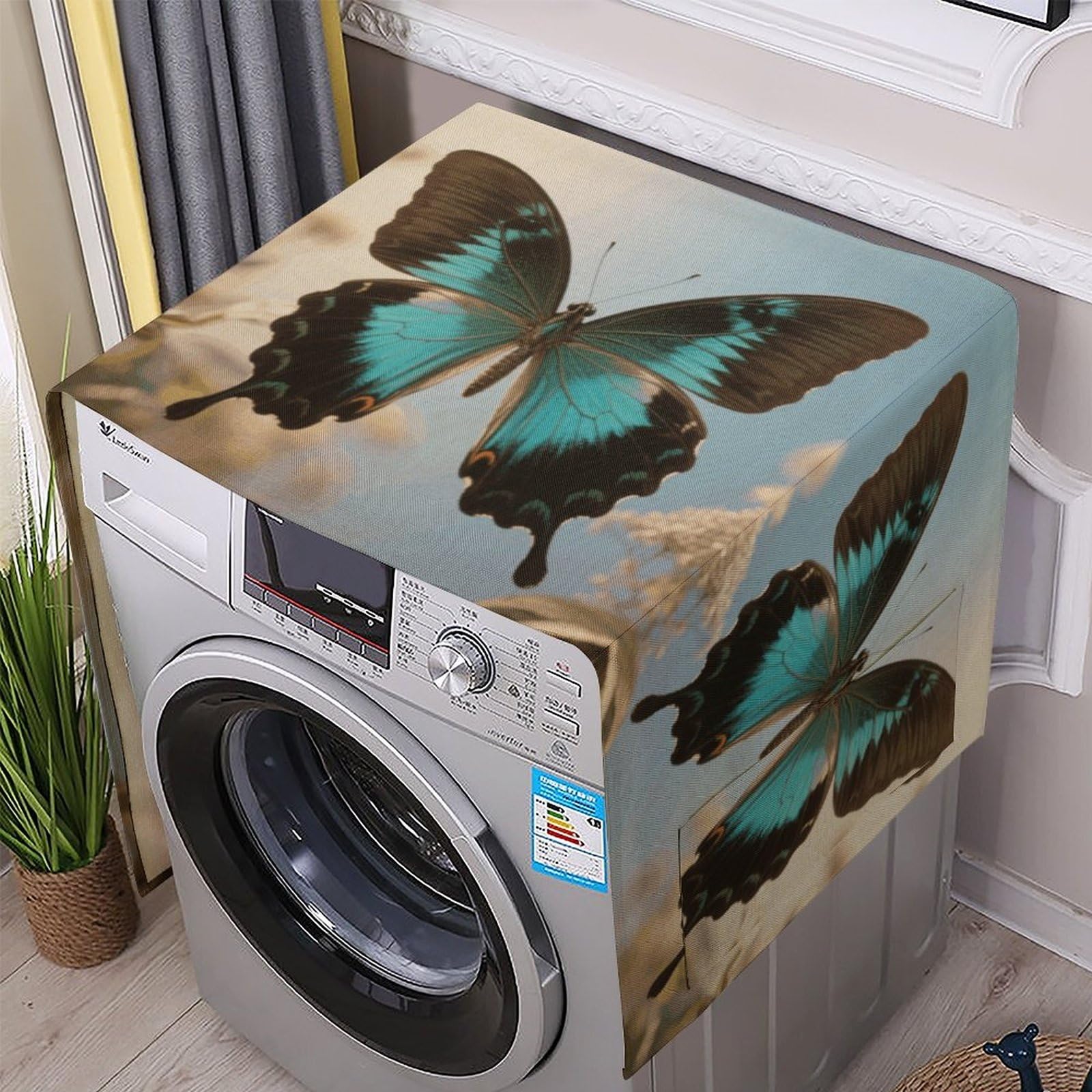 Fodpand White Washing Machine Cover For Top Load Dustproof Butterfly Washer And Dryer Cover With Storage Pockets Household Appliance Covers Washable Top Protector Mat Pad For Laundry & Kitchen