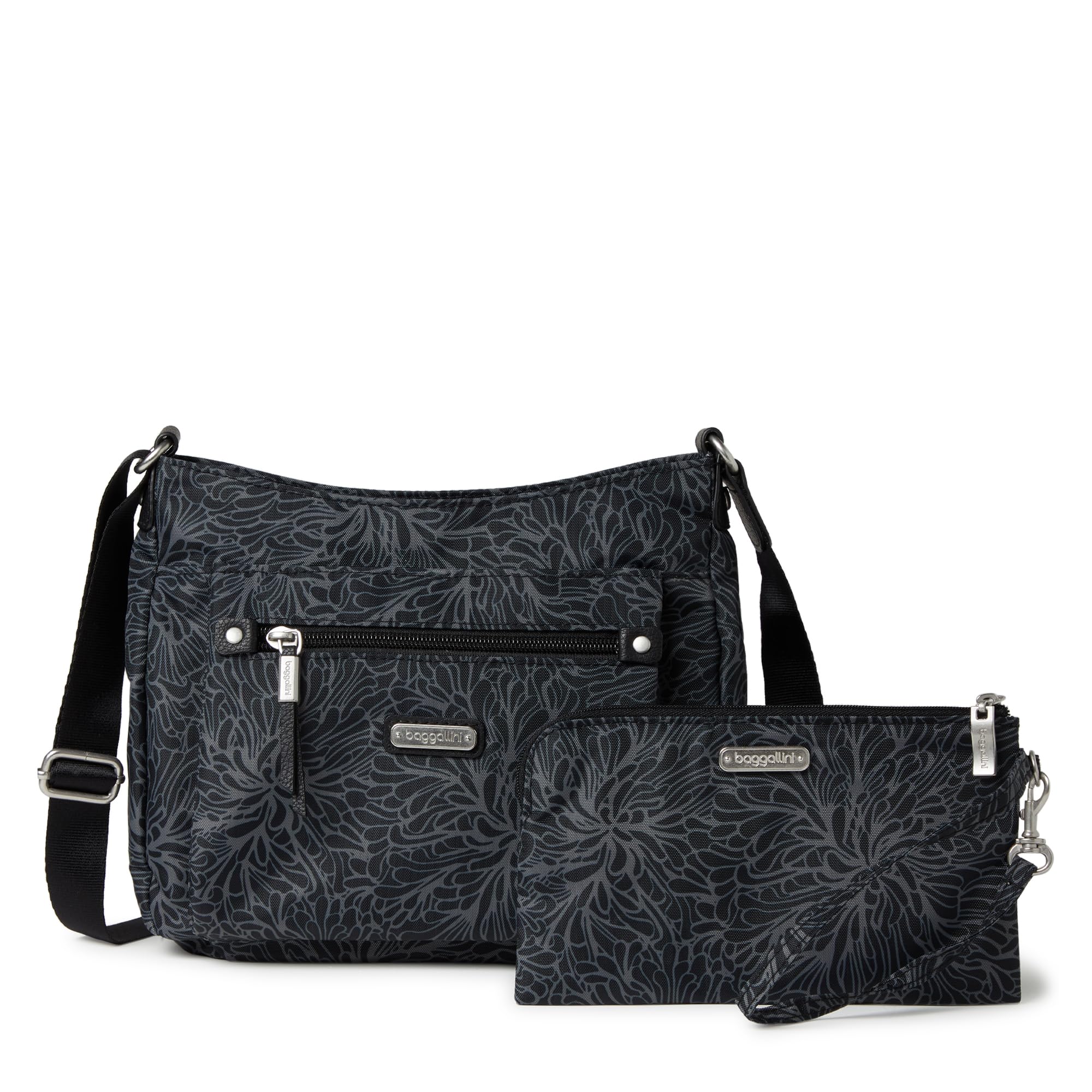 Baggallini Women's Uptown Bagg with RFID Phone Wristlet, Midnight Blossom, One Size