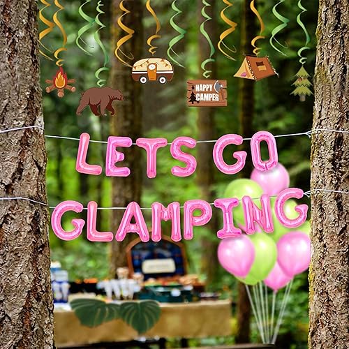 JeVenis Lets Go Glamping Suministros de cumpleaños Happy Glamper, decoración de fiesta de glamping, suministros de fiesta para niñas, globos de