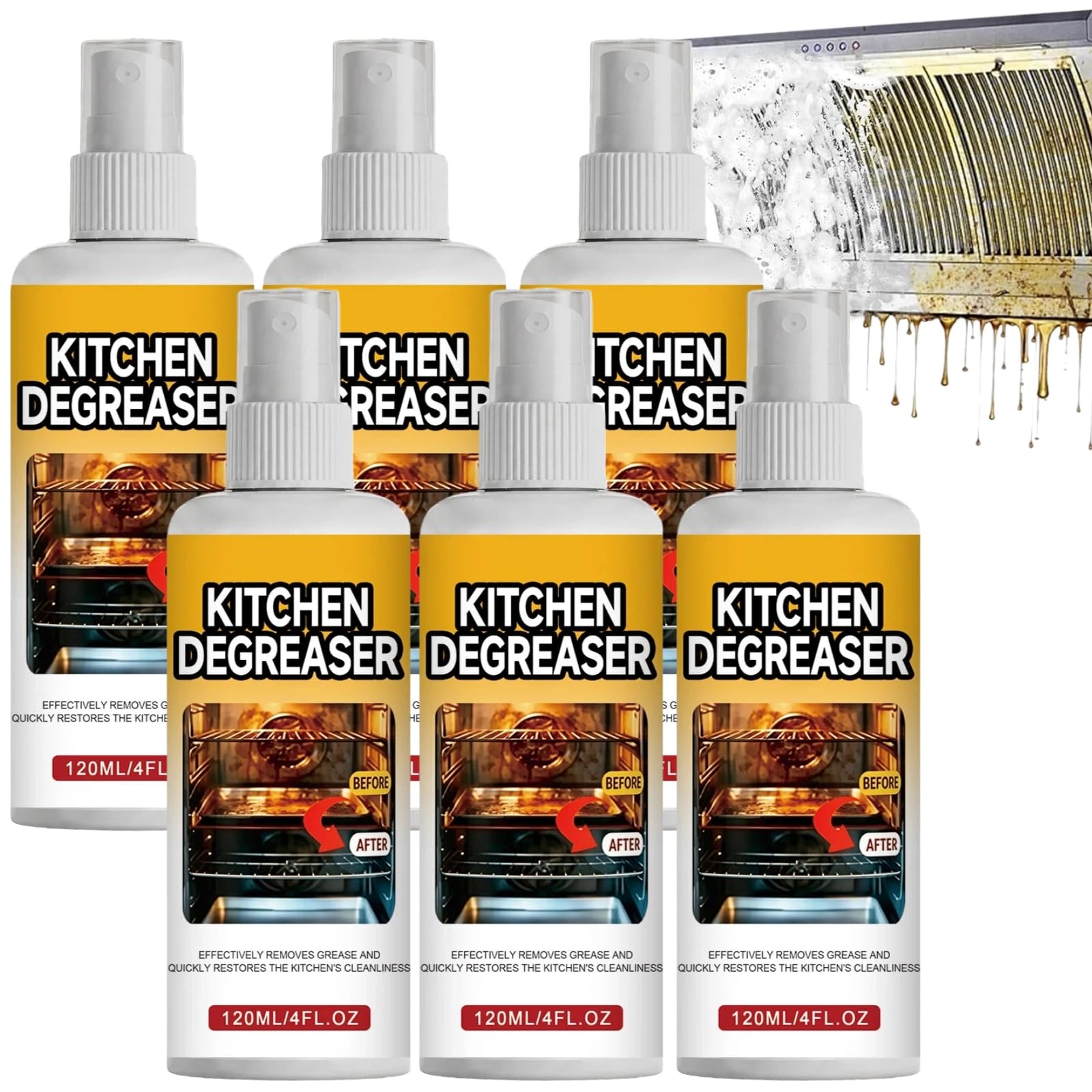 Fettlöser-Spray für Grills, Hochleistungs-Entfetter für Angebranntes und hartnäckiges Fett, Multifunktionaler Fettentferner für den Grill im Freien, Schnell wirkendes Grillreinigungsspray (6pcs)