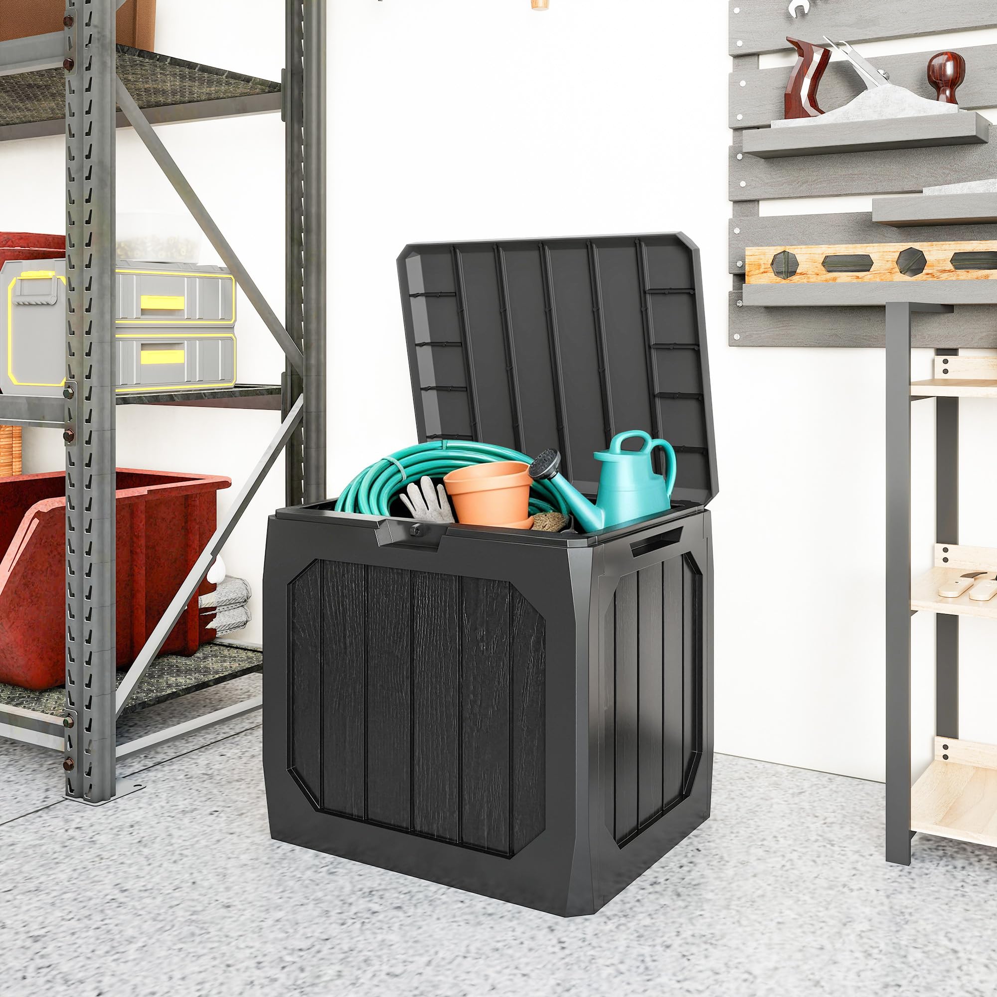 Outsunny Baule da Giardino 121L Plastica Impermeabile Bloccabile 56x45x53 cm Nero