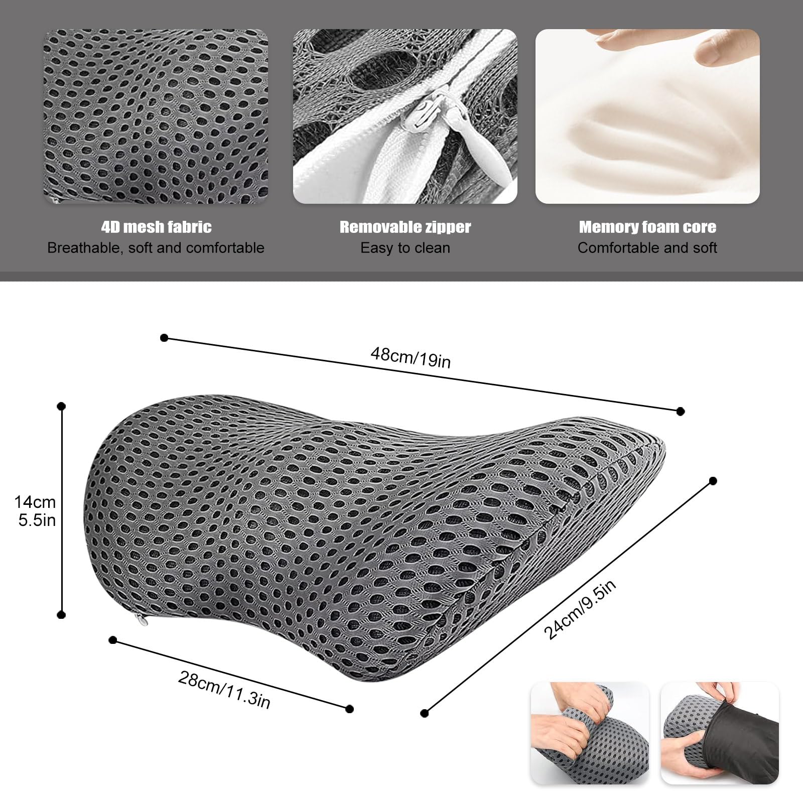 EPROICKS Cuscino Lombare per Auto, Cuscino Schiena Sedia Ufficio, per Auto, Sedia Ufficio, Divano, Supporto Lombare Letto (grigio)