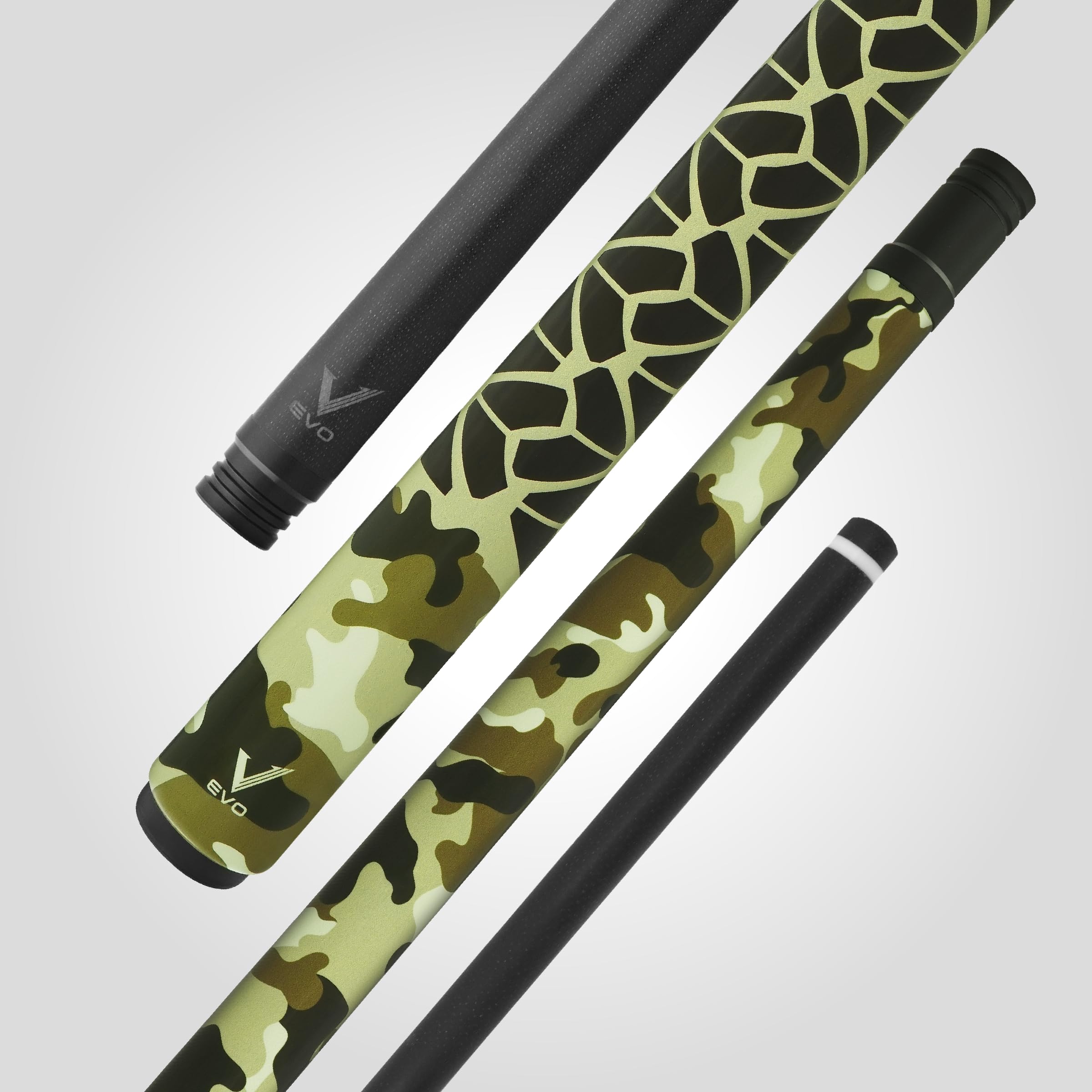 RHINO EVO CAMO Pool Cue - Navy, Forest, Desert, Urban - 3/8-8 Joint - Glass Fiber Shaft, 12.5mm Tip Diameter, Thin Conical Taper. Composite Butt