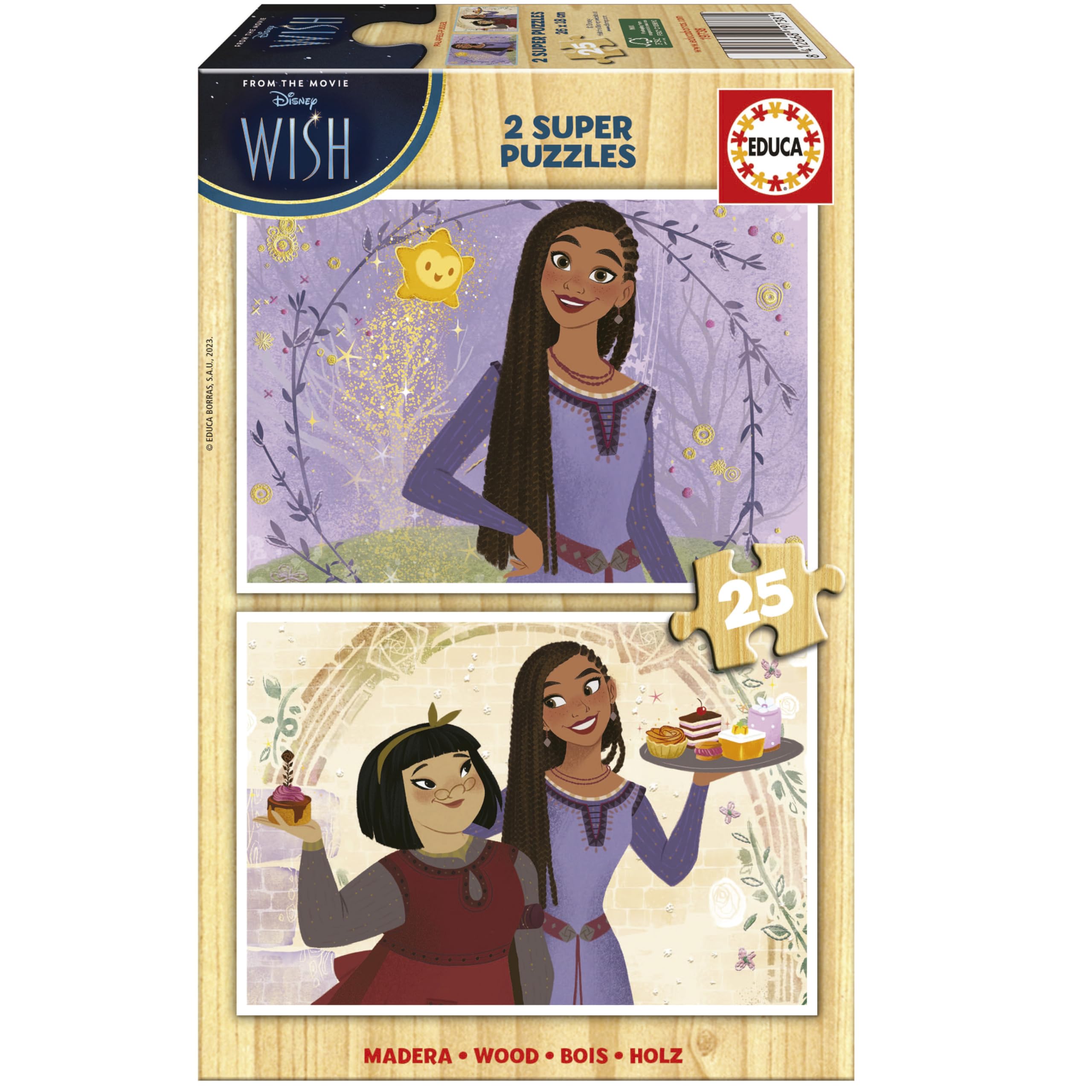Educa - 2x25 Disney Wish Wooden Puzzles Eco-Friendly | Enchanting Film | Learning Toy Set | Ages 3+ (19738)