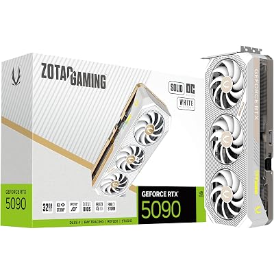 ZOTAC Gaming GeForce RTX 5090 Solid OC White Edition DLSS 4 32GB GDDR7 512-bit 28 Gbps PCIE 5.0 Gaming Graphics Card, IceStorm 3.0 Advanced Cooling, Spectra 2.0 ARGB Lighting, ZT-B50900Q-10P