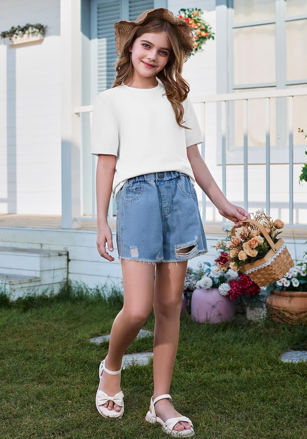 ZDC Girls Spring Clothes Kids Summer Short Sleeve Sweaters Lightweight Cute Tops School Shirt - Image 5