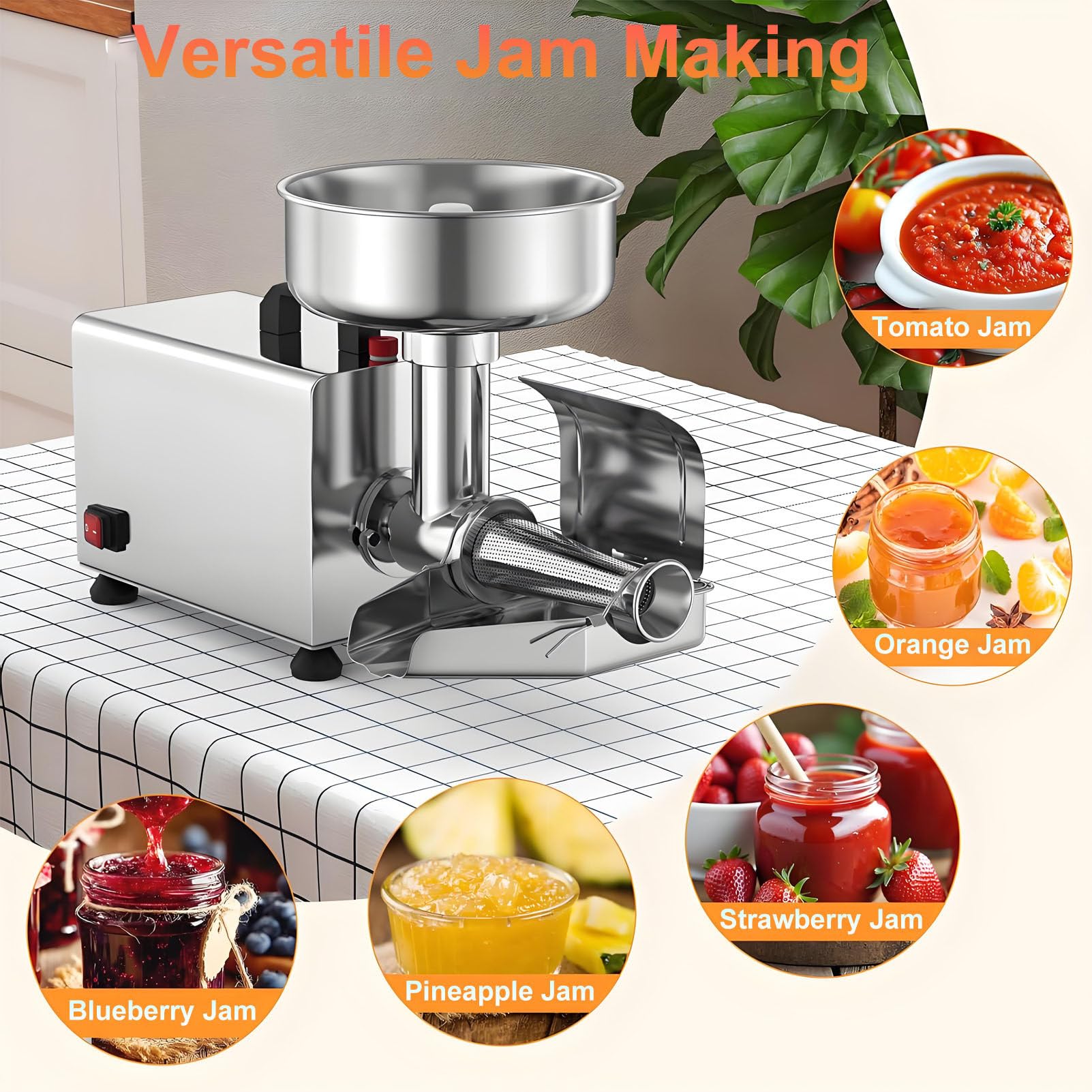 Macchina per la macinazione dei pomodori Commerciale, passapomodoro Elettrico da 450 W, pressa per Alimenti in Acciaio Inossidabile, per Salsa di Pomodoro, Fragole e mirtilli 110V