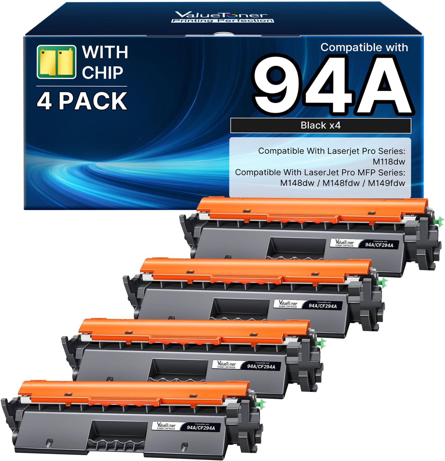 94A Toner Cartridge Black Replacement (4-Pack) for HP 94A Toner Cartridge Black HP94A 94X CF294A to use for LaserJet Pro M118dw Toner, MFP M148fdw, M118dw, M149fdw, LaserJet M148, M118, M149