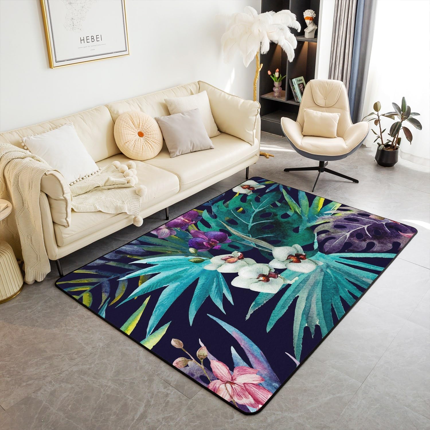 Plant Leaves 3D Printed Carpet Polyester Soft Touch Short Pile Rug Non Slip Area Rug Easy Clean For Living Room Bedroom Kitchen Floor Mat 140 X 200 Cm / 55.11 X 78.74, Stain Resistant Non-S -1.41602