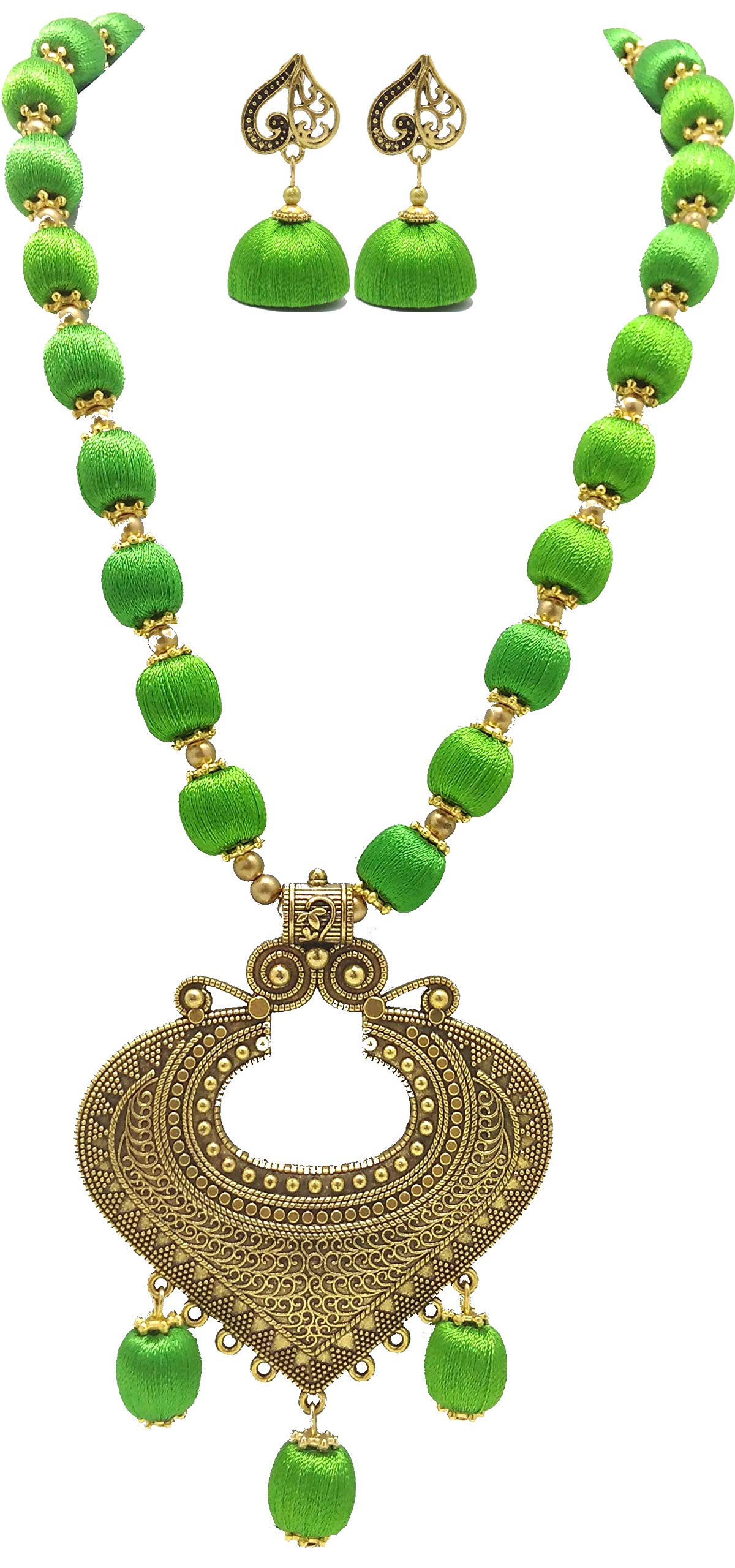 MDS Fashions Silk Thread Beads with Antique Heart Necklace and Earrings Set for Beautiful Women (MDS-1047) (Green) (B07GKZX9M5) Amazon Price History, Amazon Price Tracker