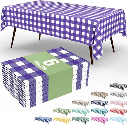 Vista 118 de Smiry Paquete de 10 Manteles Desechables de Cuadros Vichy Azules - 54" x 108" Mantel de Plástico de Servicio Pesado, Cubiertas de Mesa Impermeables