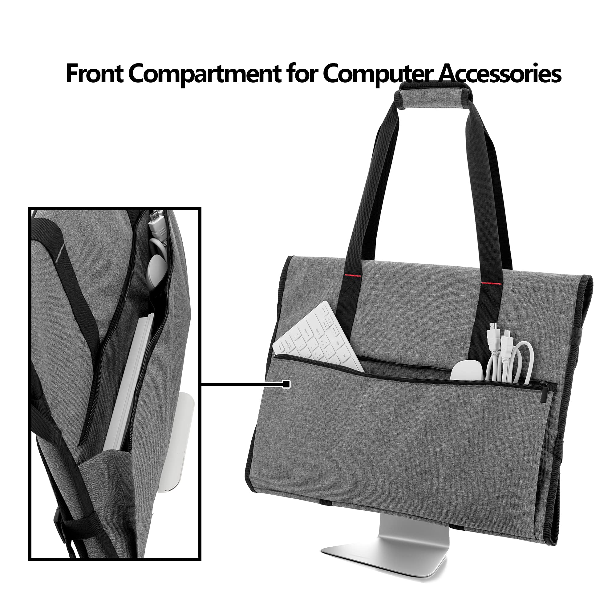 CURMIO Reisdraagtas voor Apple iMac 21.5 en iMac 24 desktopcomputer, beschermende opbergtas monitor stofkap met rubberen handvat voor 21.5 iMac scherm (octrooi aangevraagd), grijs
