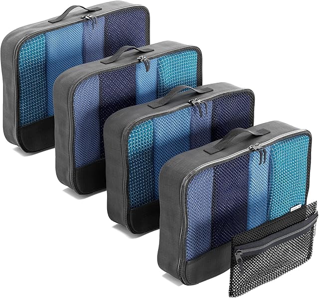 OW-Travel Easy to Organise Packing Cubes for Suitcases. 4 Medium Travel Cubes and Zipper Organiser for Travel Bag Backpack Luggage.Travel Accessories Gifts Holiday Essentials. 5Pcs Black