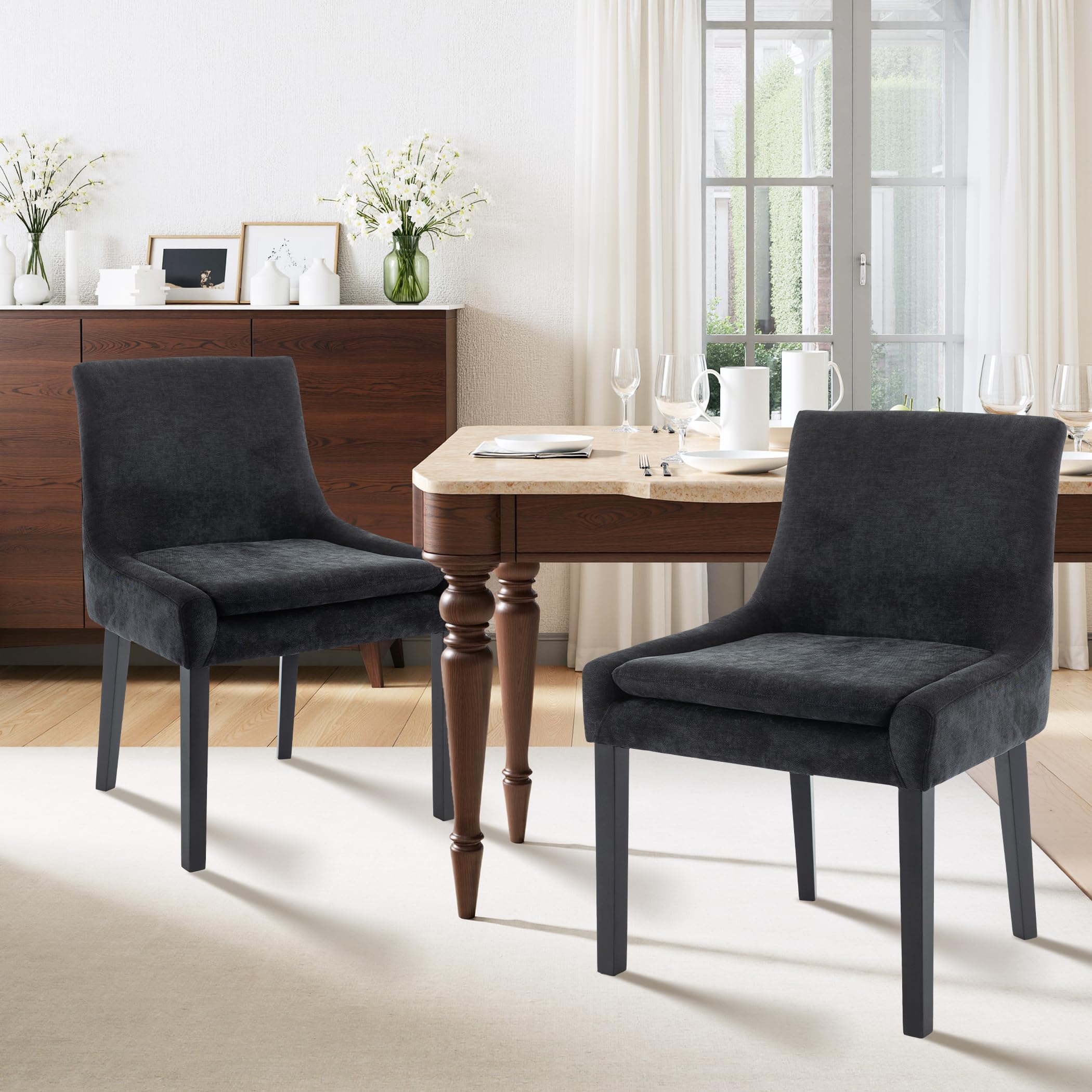 Homixis Upholstered Dining Chairs Set of 2 - Fabric Modern Kitchen Chairs, Mid-Back Dining Room Chairs with Wooden Legs and seat Cushion