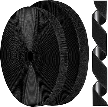 0.75 Inch x 82 Feet Black Self Adhesive Hook and Loop Tape Sticky Back Fastening Roll, Nylon Self-Adhesive Heavy Duty Strips Fastener for Home Office School Car and Crafting Organization - Black